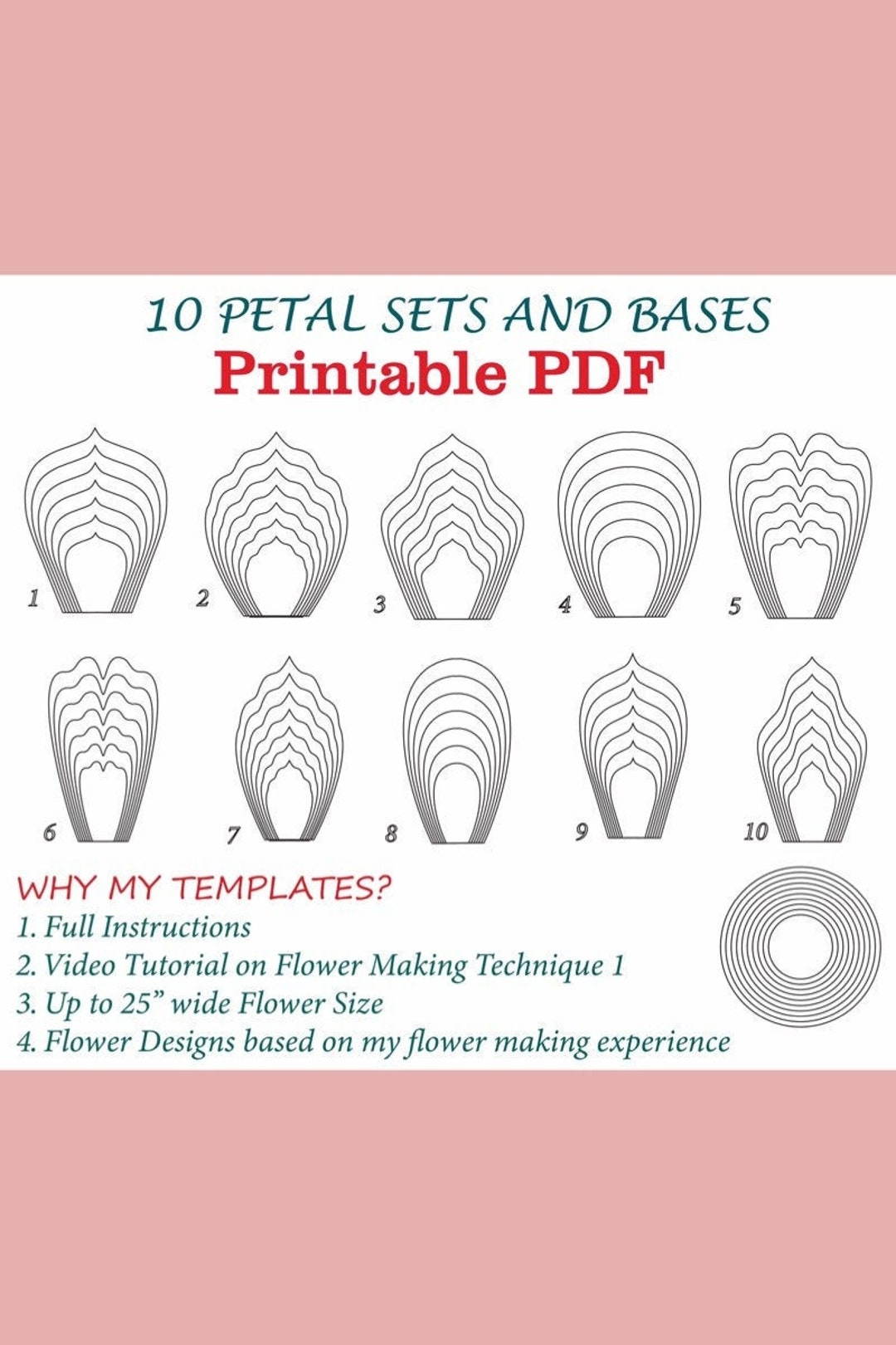 Large Paper Flower Template Printable PDF Set Large Paper Flowers PDF Patterns Giant Paper Flower Printable Pdf Paper Flower Petal Template Etsy
