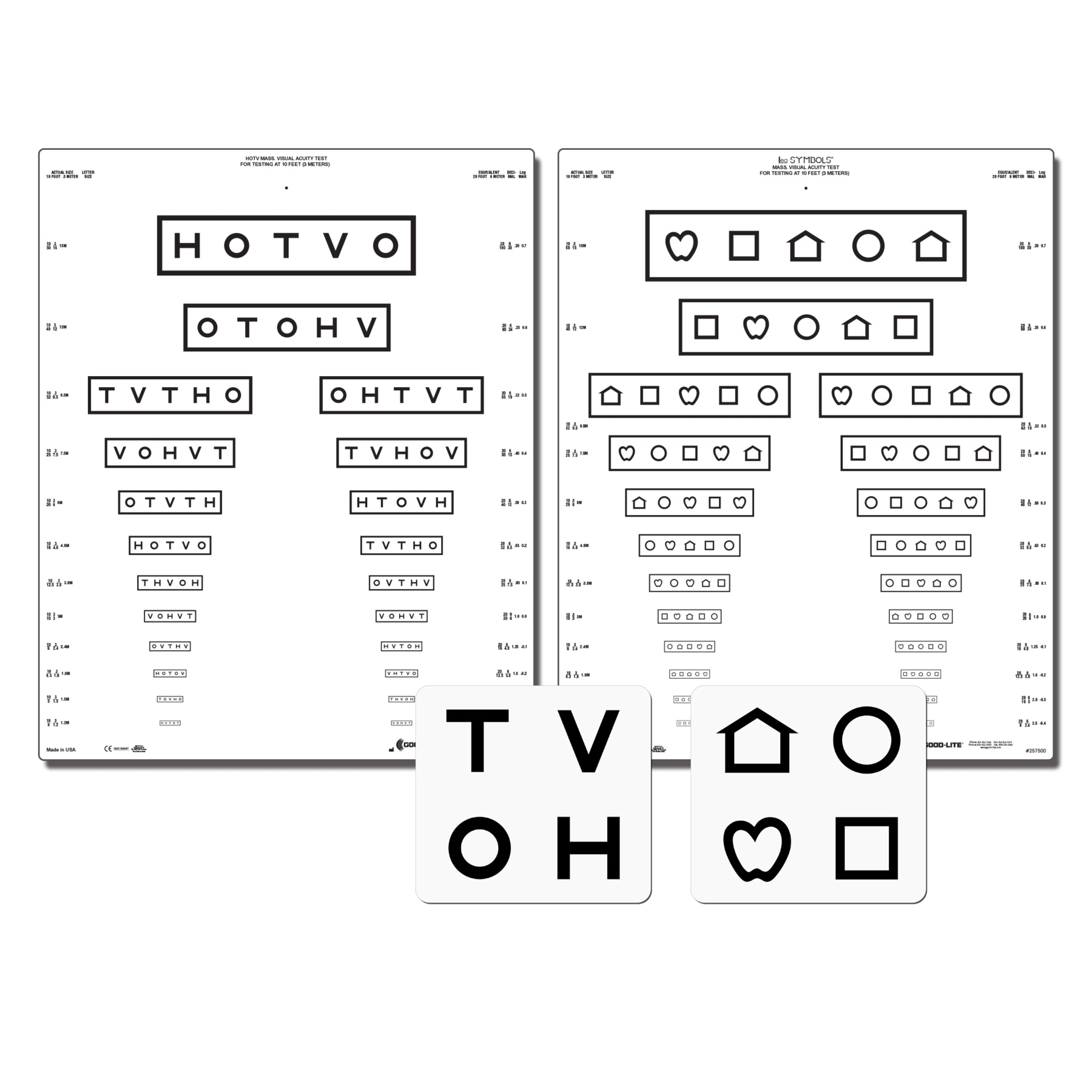 LEA SYMBOLS HOTV Massachusetts Distance Chart Dual Sided Pediatric Eye Chart