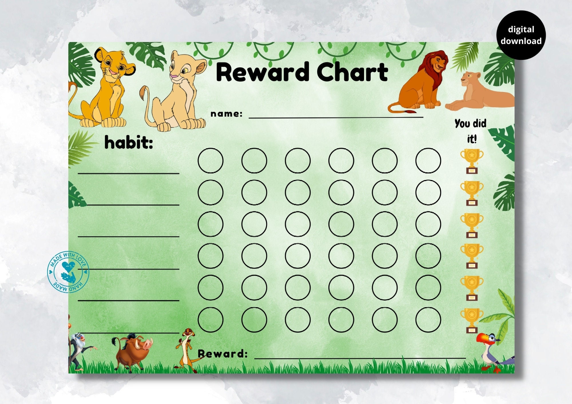 Lion King Reward Chart For Kids Jungle Reward Chart Simba Musafa Behaviour Chart Habit Tracker Printable Download Digital Etsy