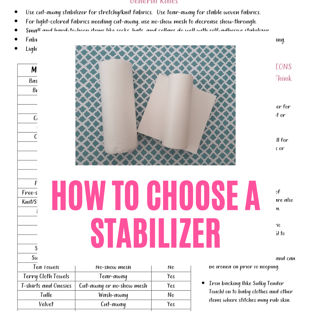 Machine Embroidery Stabilizer Guide FREE Printable Chart Machine Embroidery Stabilizer Guide FREE Printable Chart
