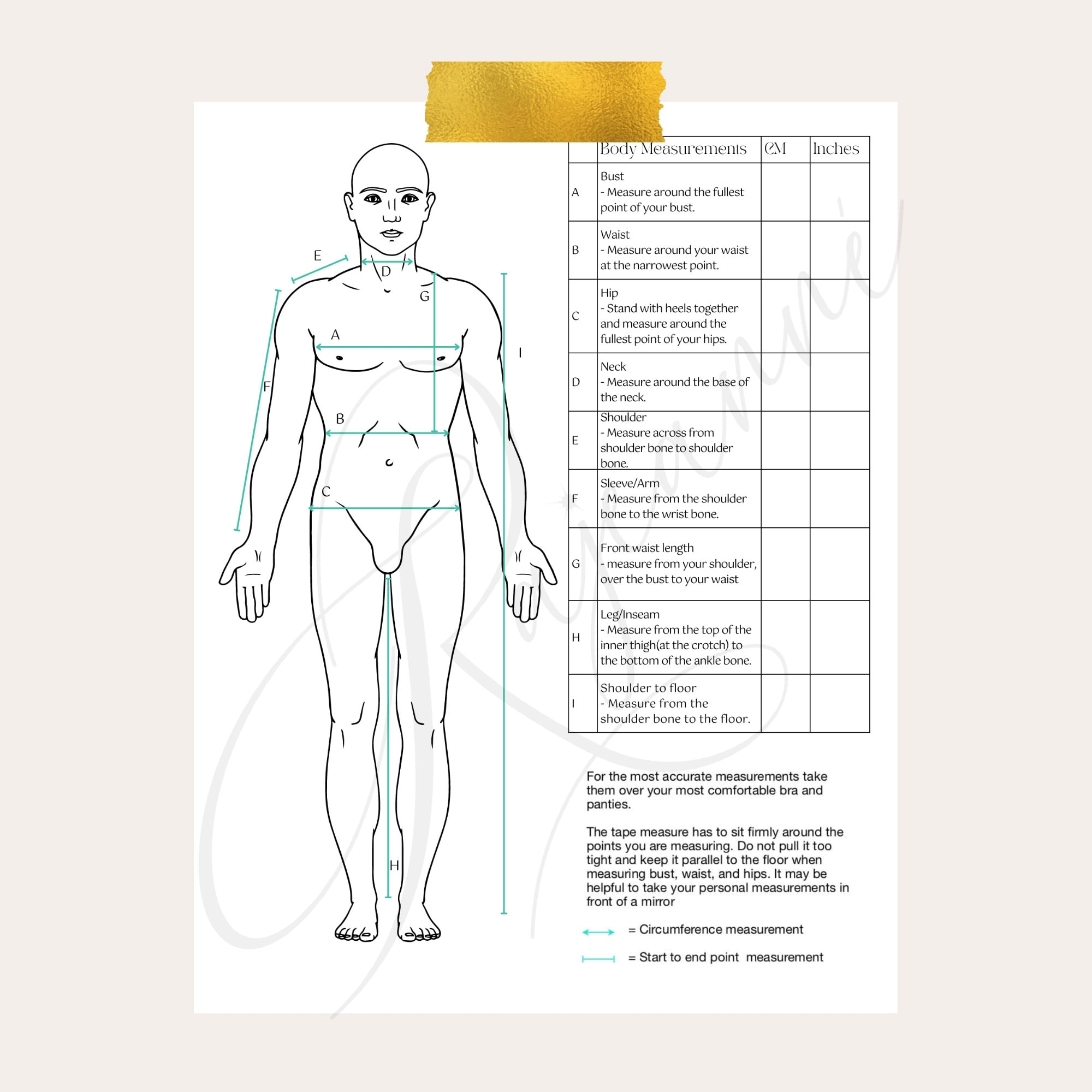 Male Sewing Body Measurement Printable Guide Etsy