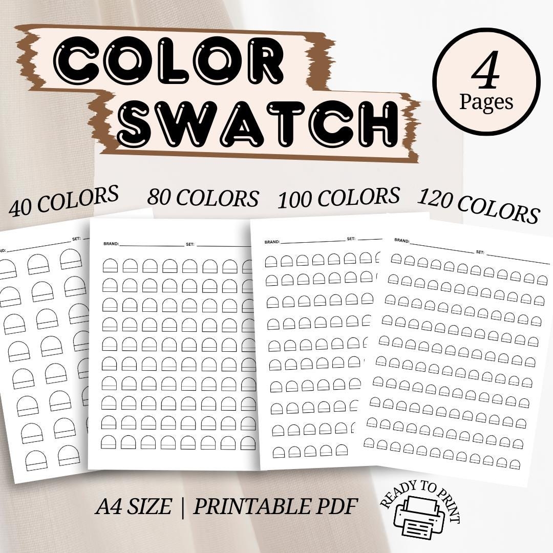 Marker Swatch Blank Color Chart Printable Page color Swatch Alcohol Markers Color Template 40 80 100 120 Color Test Instant Download Etsy