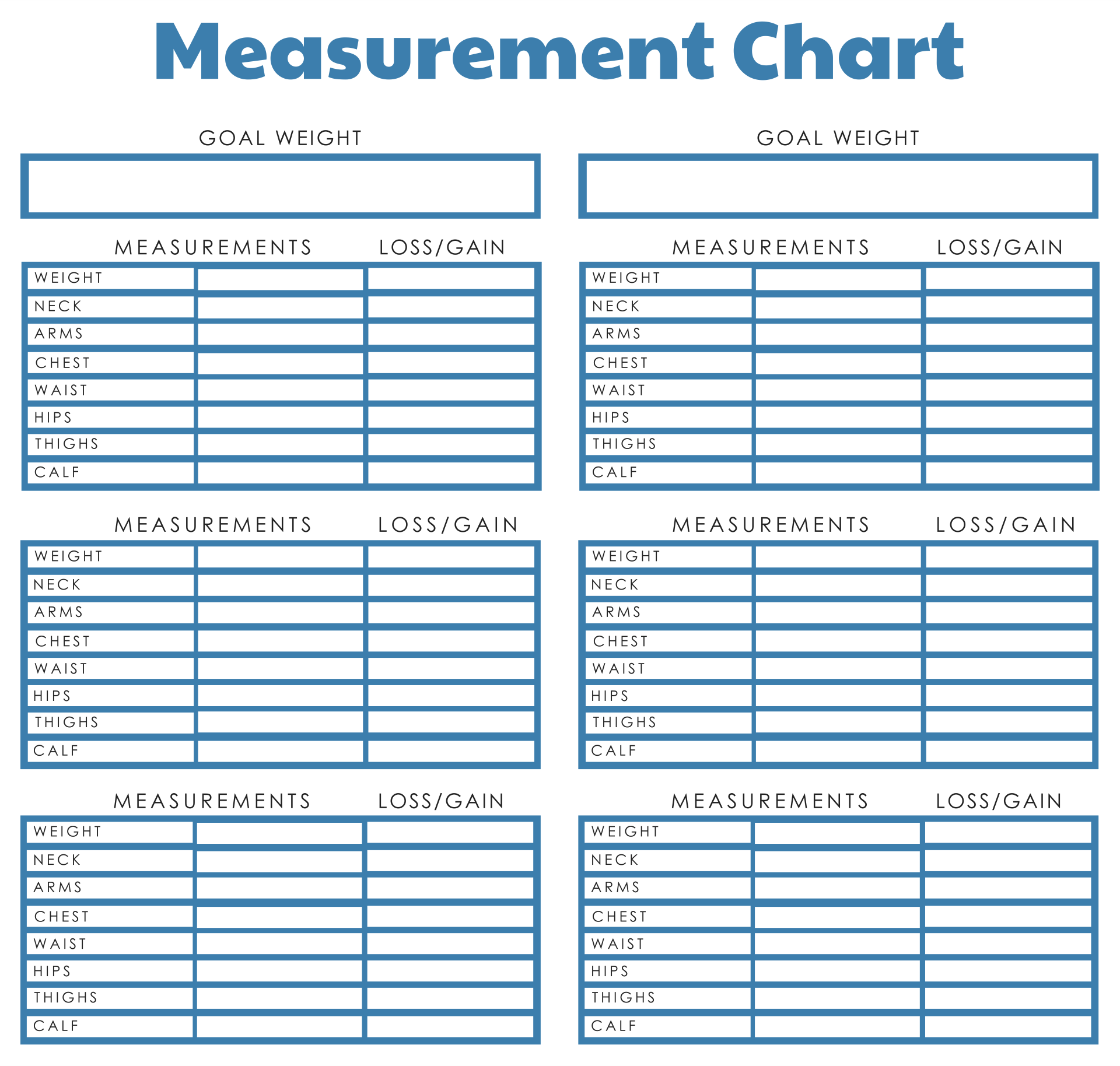 Measurement Chart Weight Loss 10 Free PDF Printables Printablee