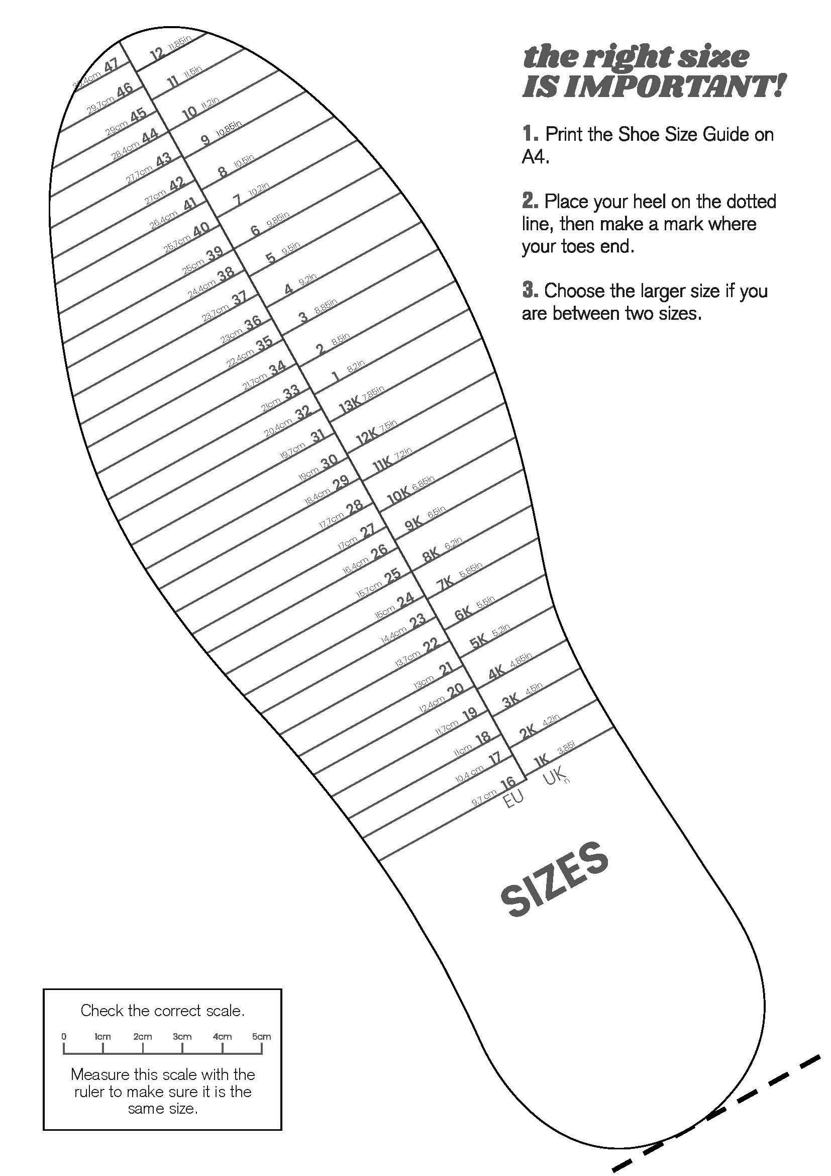Printable Foot Fitting Chart
