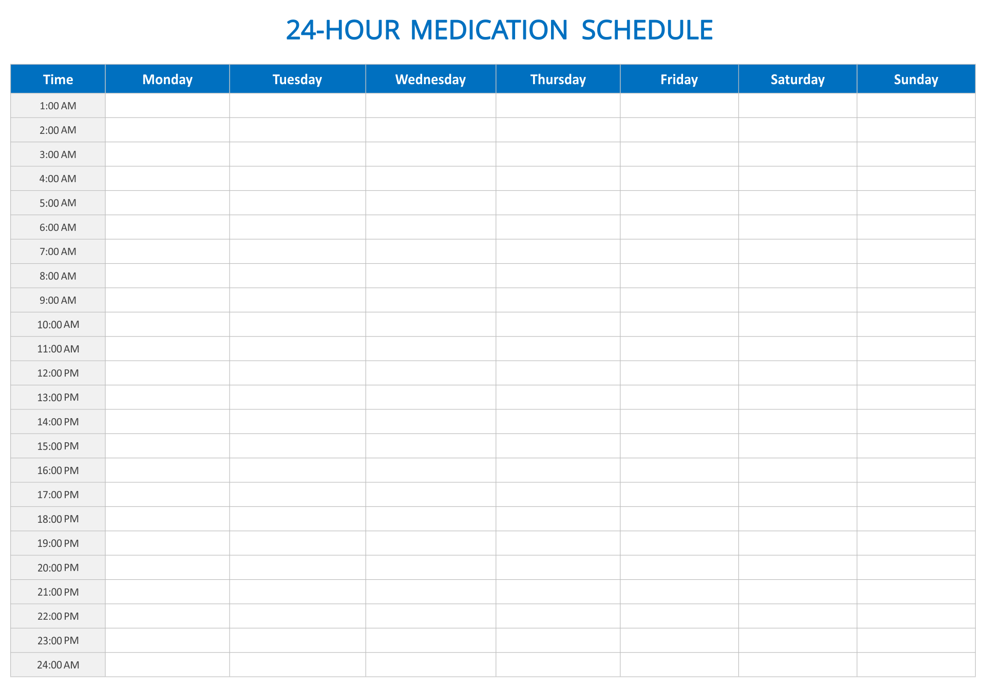Printable Medication Time Chart