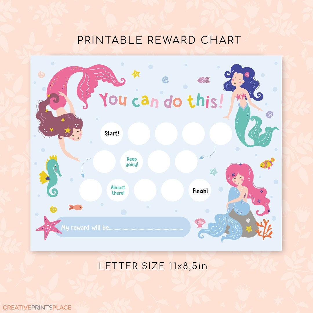 Mermaid Reward Chart For Kids Rainbow Behavior Tracker digital Download Etsy