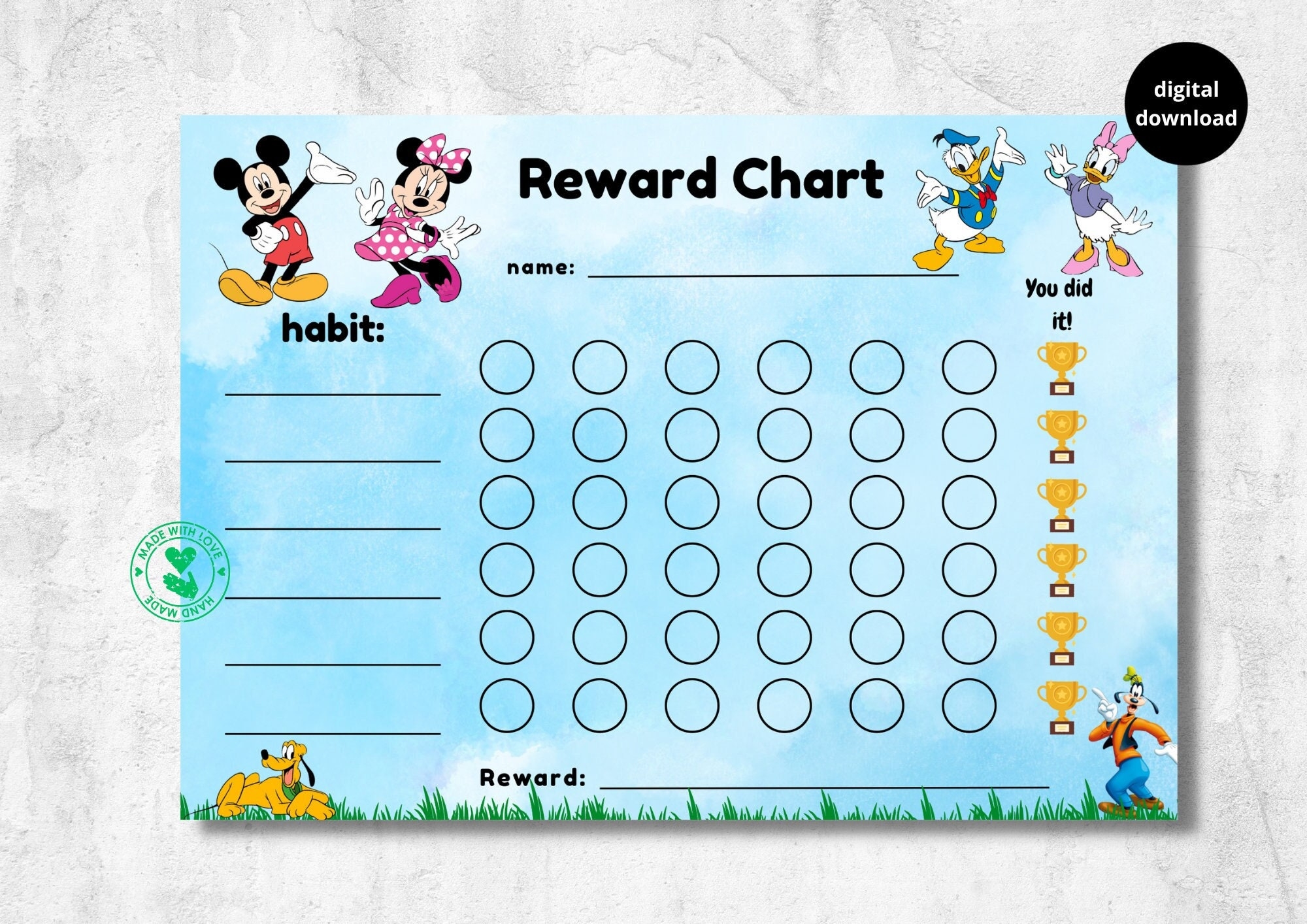 Mickey Mouse Reward Chart For Kids Minnie Mouse Donald Duck Behaviour Chart Habit Tracker Digital Printable Download Etsy
