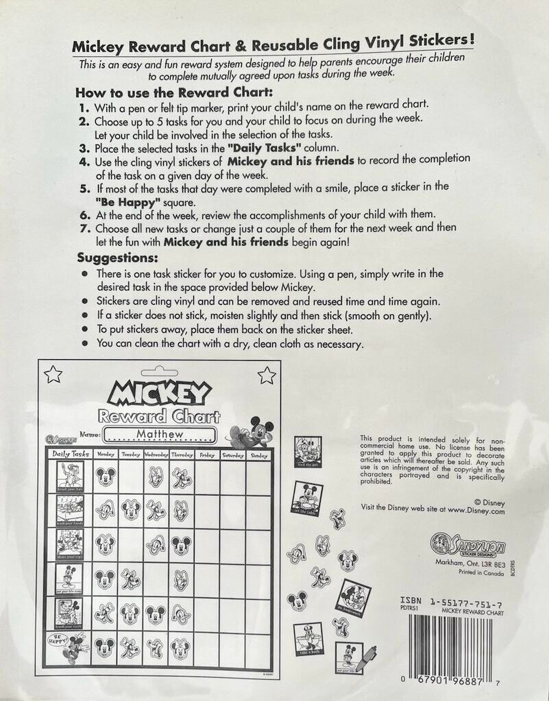 MICKEY MOUSE REWARD CHART STICKERS EBay