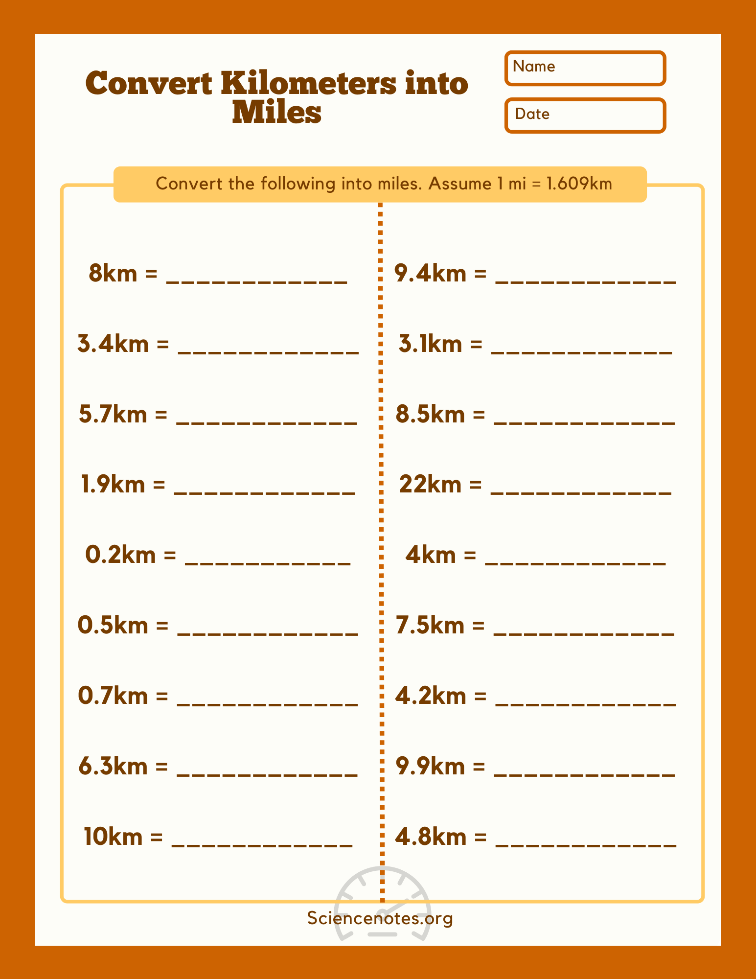 Kilometers To Miles Chart Printable Kilometers To Miles Chart Printable