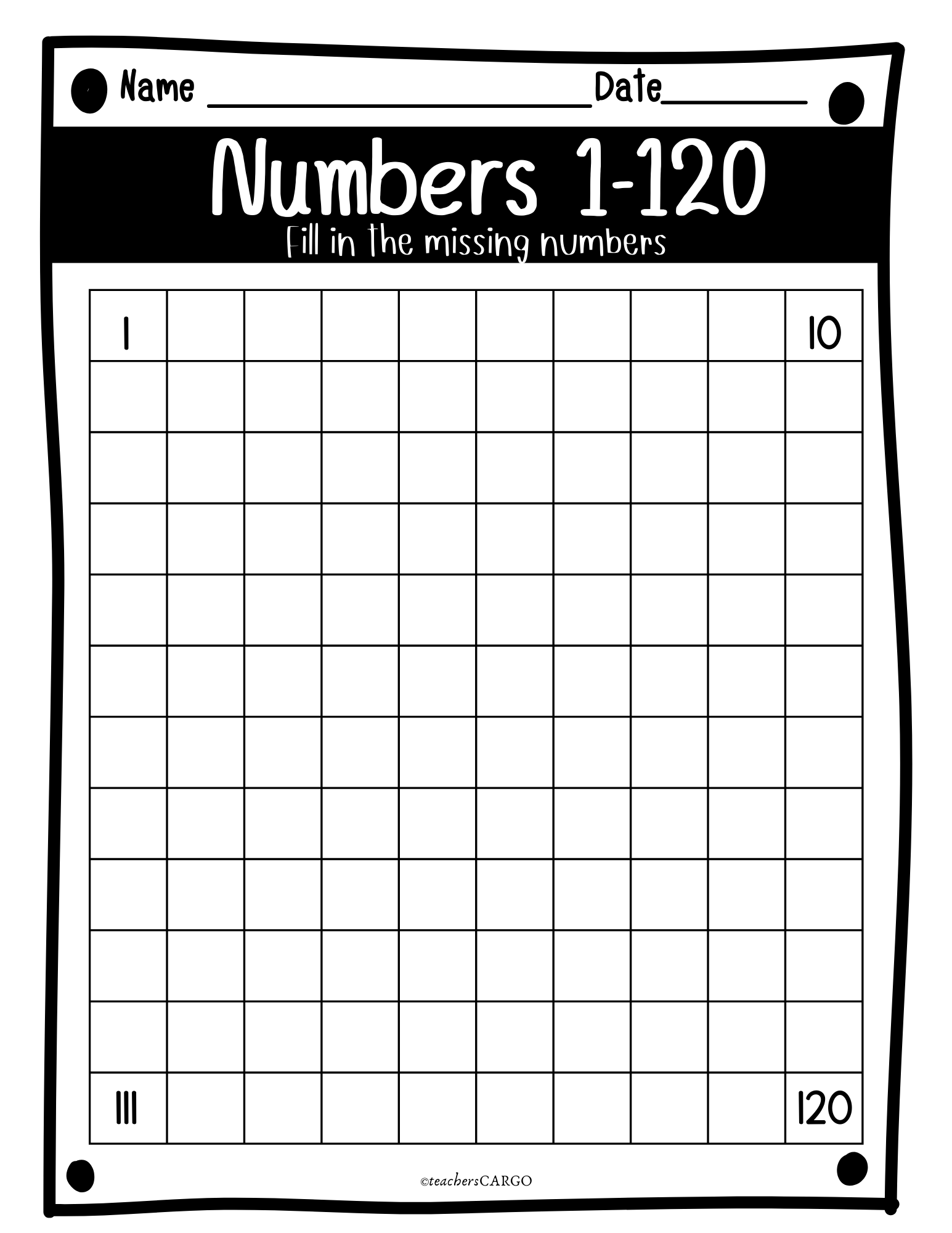 Missing Numbers To 120 Counting To 120 Worksheets 120 Chart And Blank Cha Made By Teachers