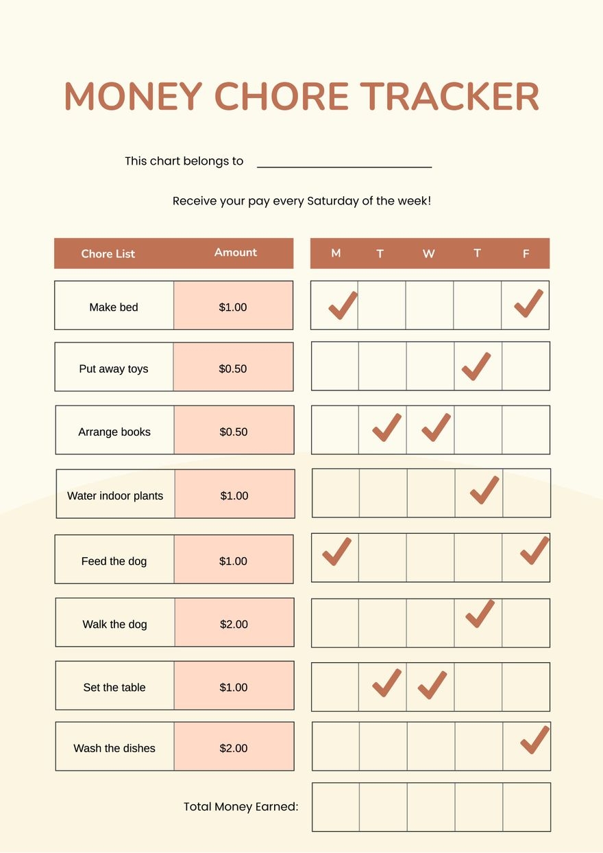 Chore Chart For Money Printable Free Chore Chart For Money Printable Free