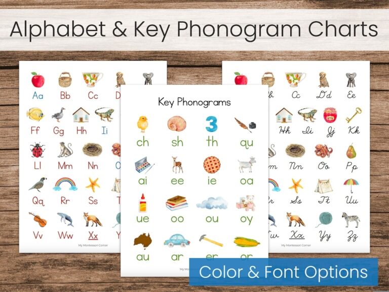 Montessori Alphabet And Key Phonogram Charts Red Blue Green print Or Cursive Etsy
