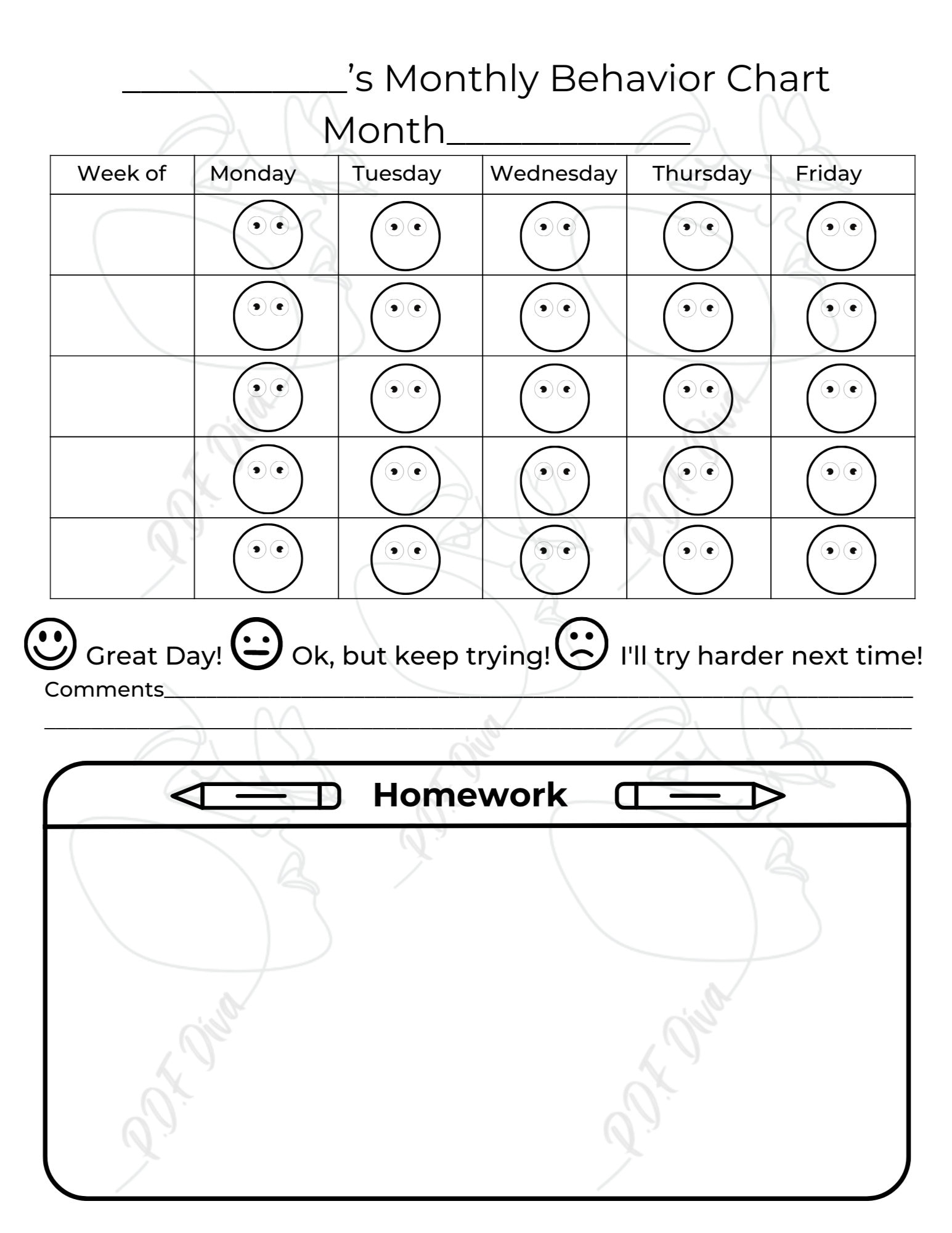 Behavior Chart Calendar Printable