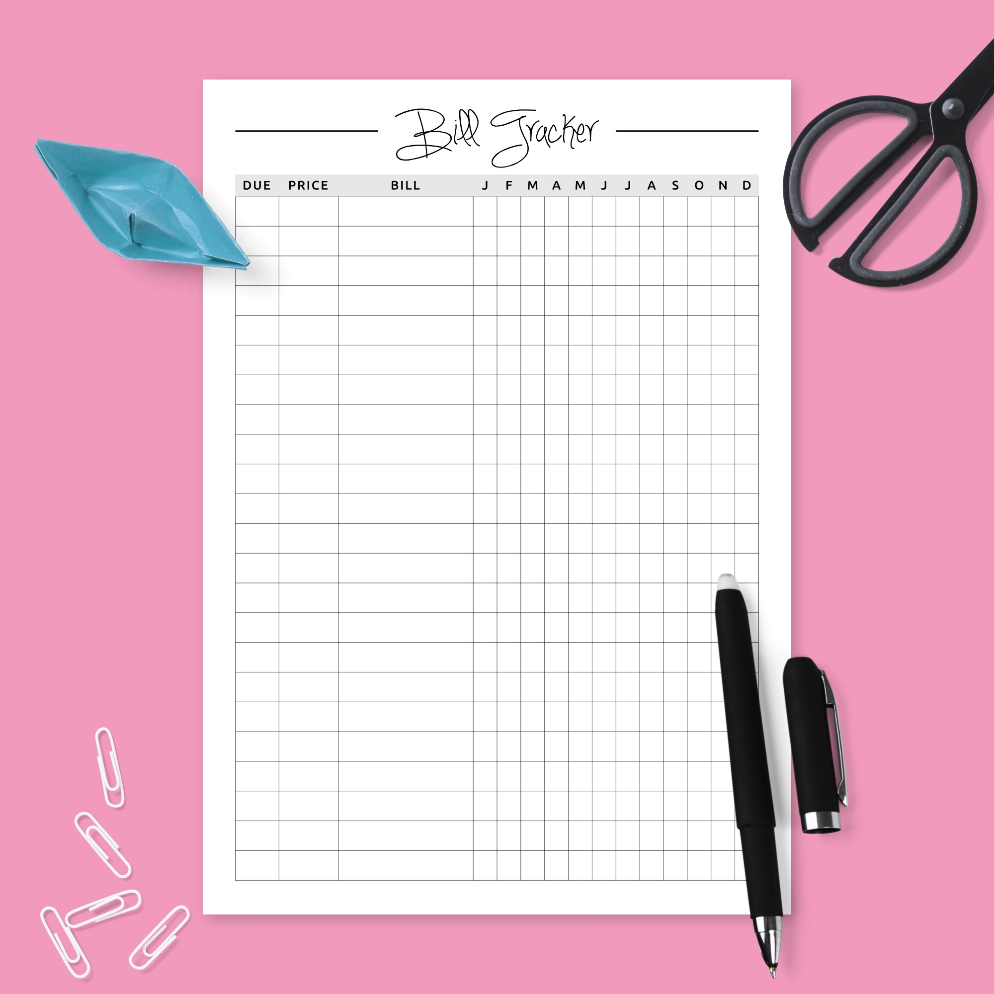 Free Printable Monthly Bills Chart
