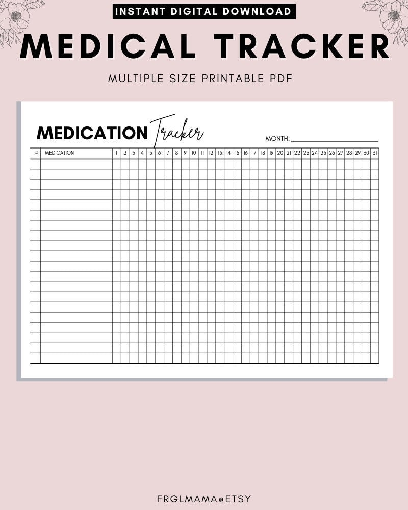 Monthly Medication Tracker Printable Med Tracker Chart Monthly Medication Intake Health Printable Instant Download A4 A5 LETTER PDF Etsy