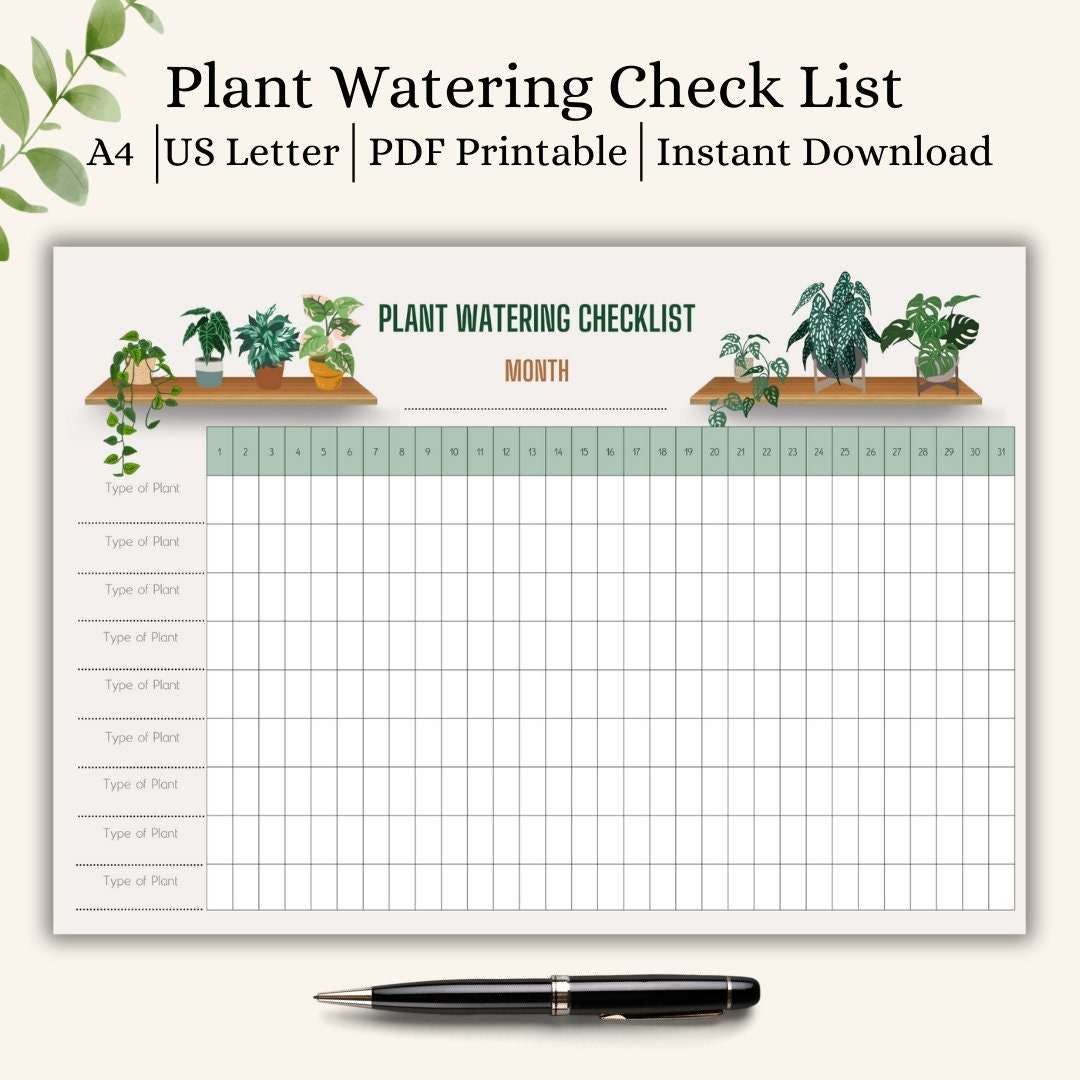 Monthly Plant Watering Checklist Plant Care Log Watering Plant Schedule Plant Care Planner Monthly Watering Tracker Plant Care Calendar Etsy