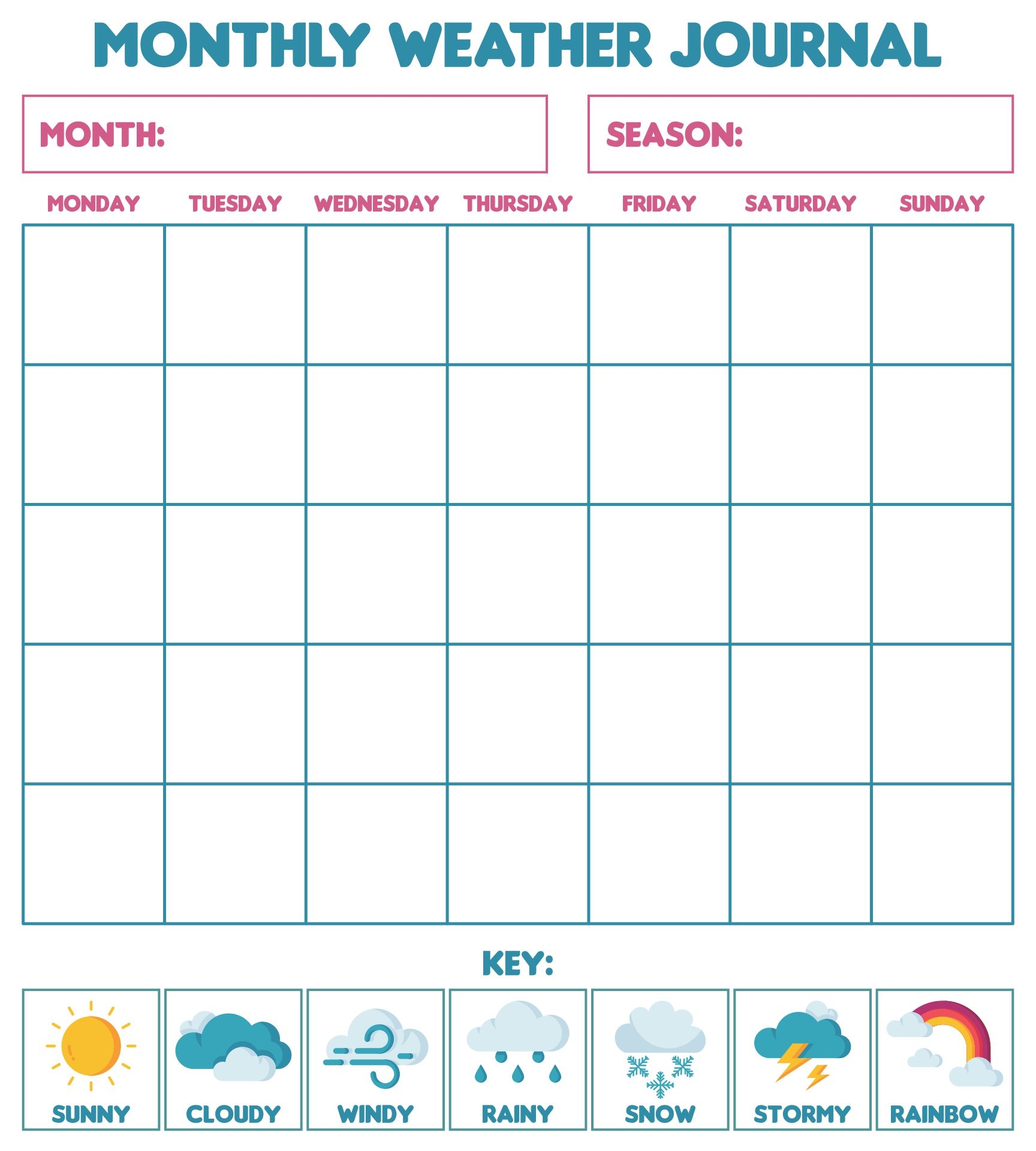 Monthly Weather Chart Kindergarten 10 Free PDF Printables Printablee