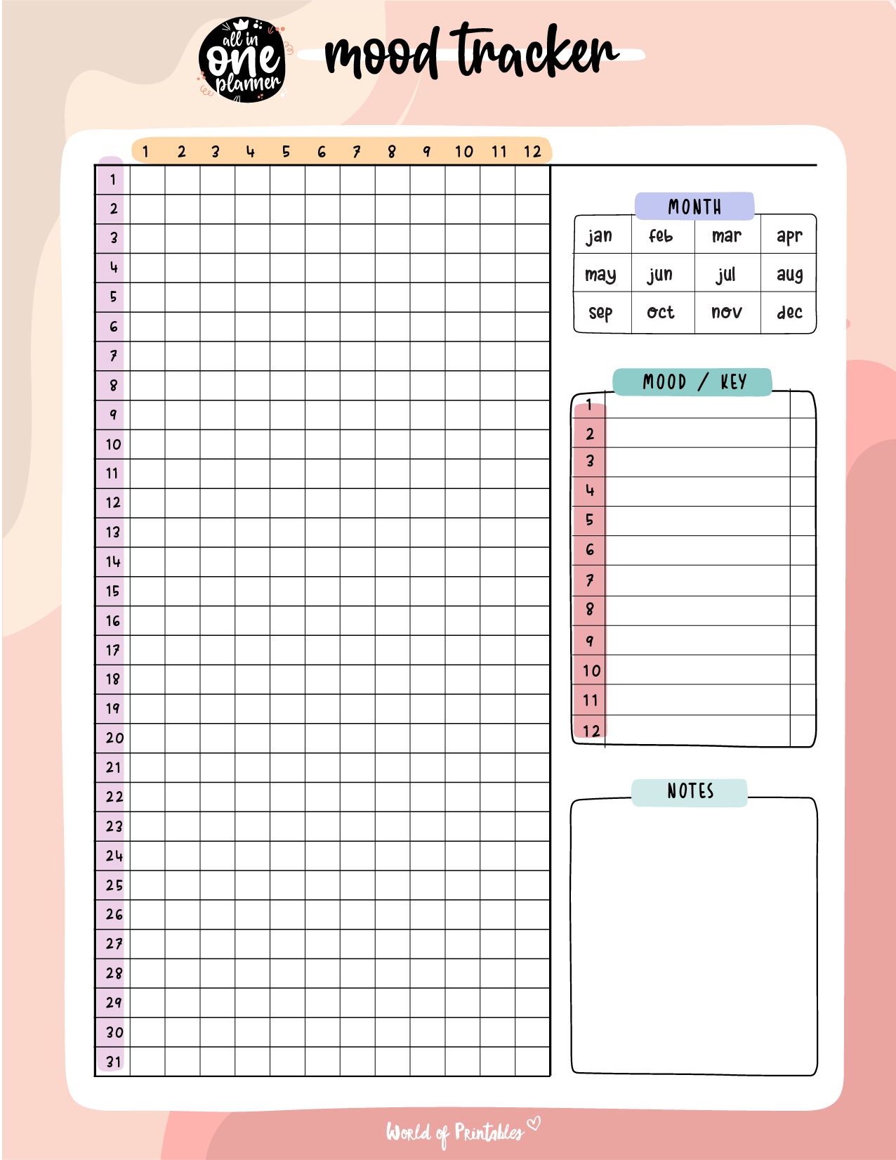 Printable Weekly Mood Chart