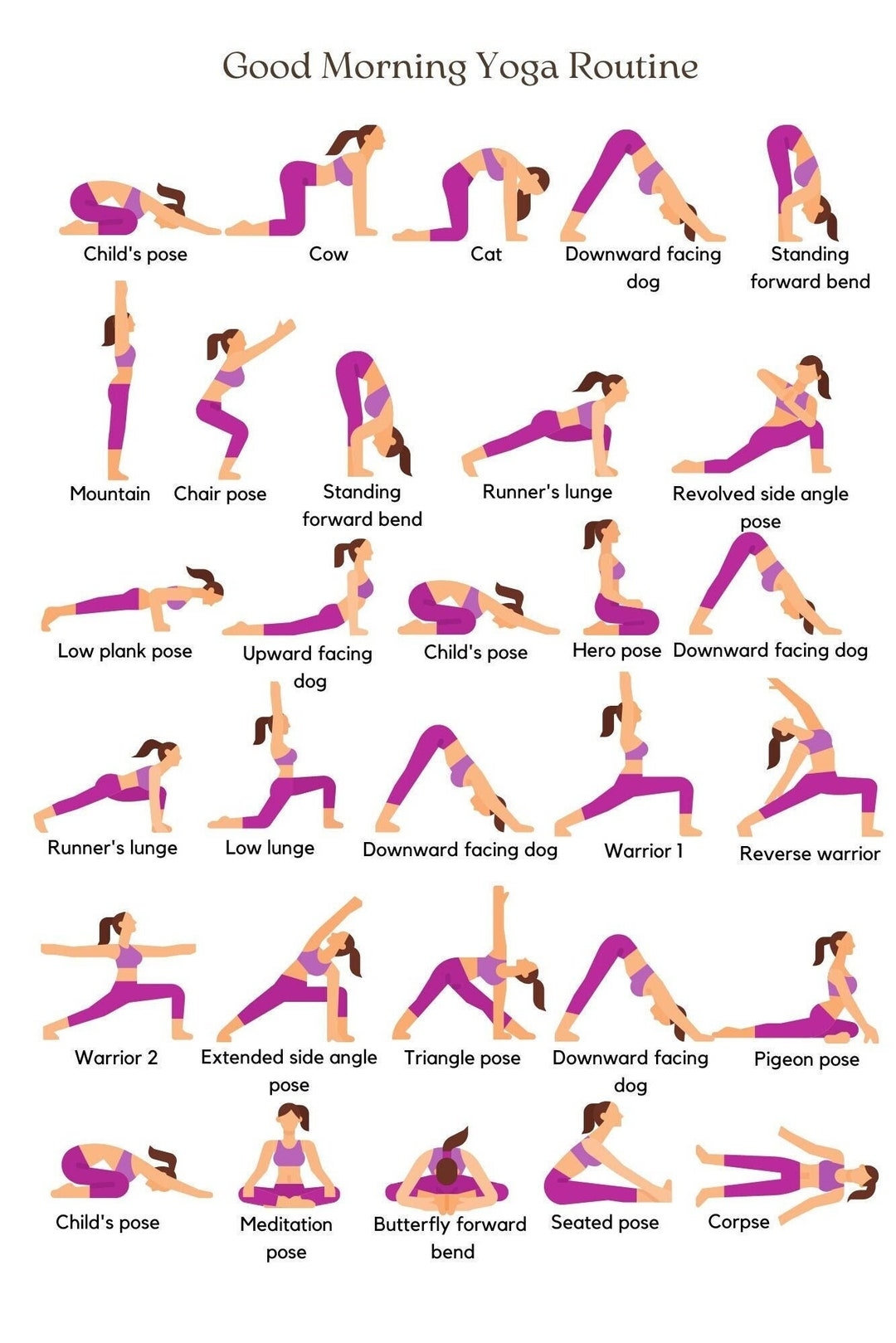 Morning Yoga Poses Printable 30 Poses Poster digital Download Etsy