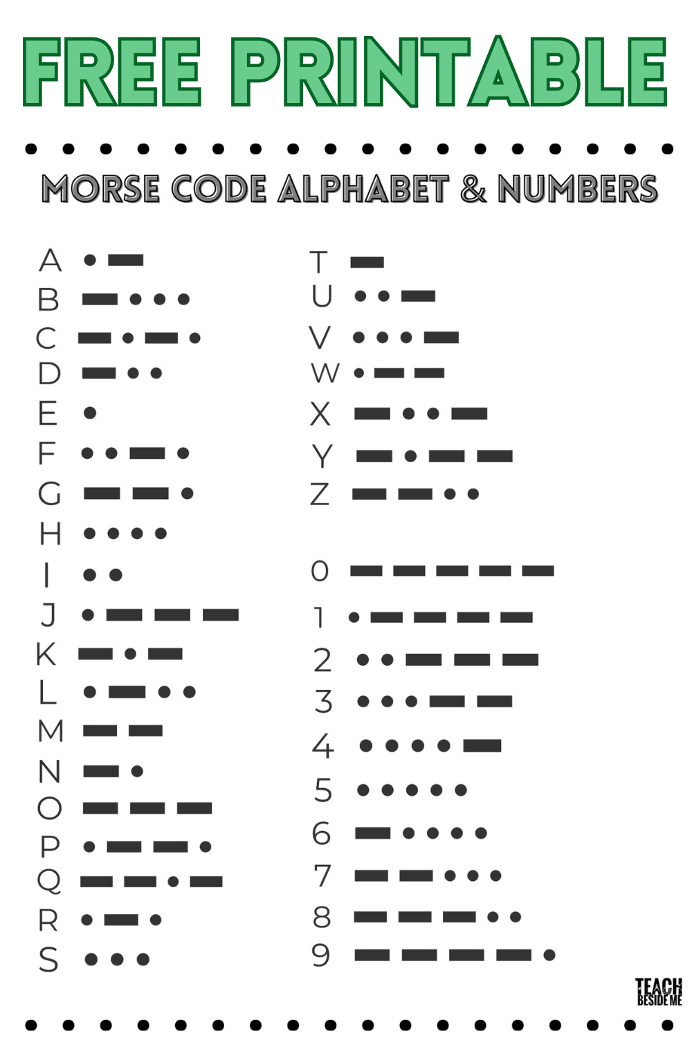 Morse Code Alphabet Chart For Kids Free Printable Fun Activities Teach Beside Me