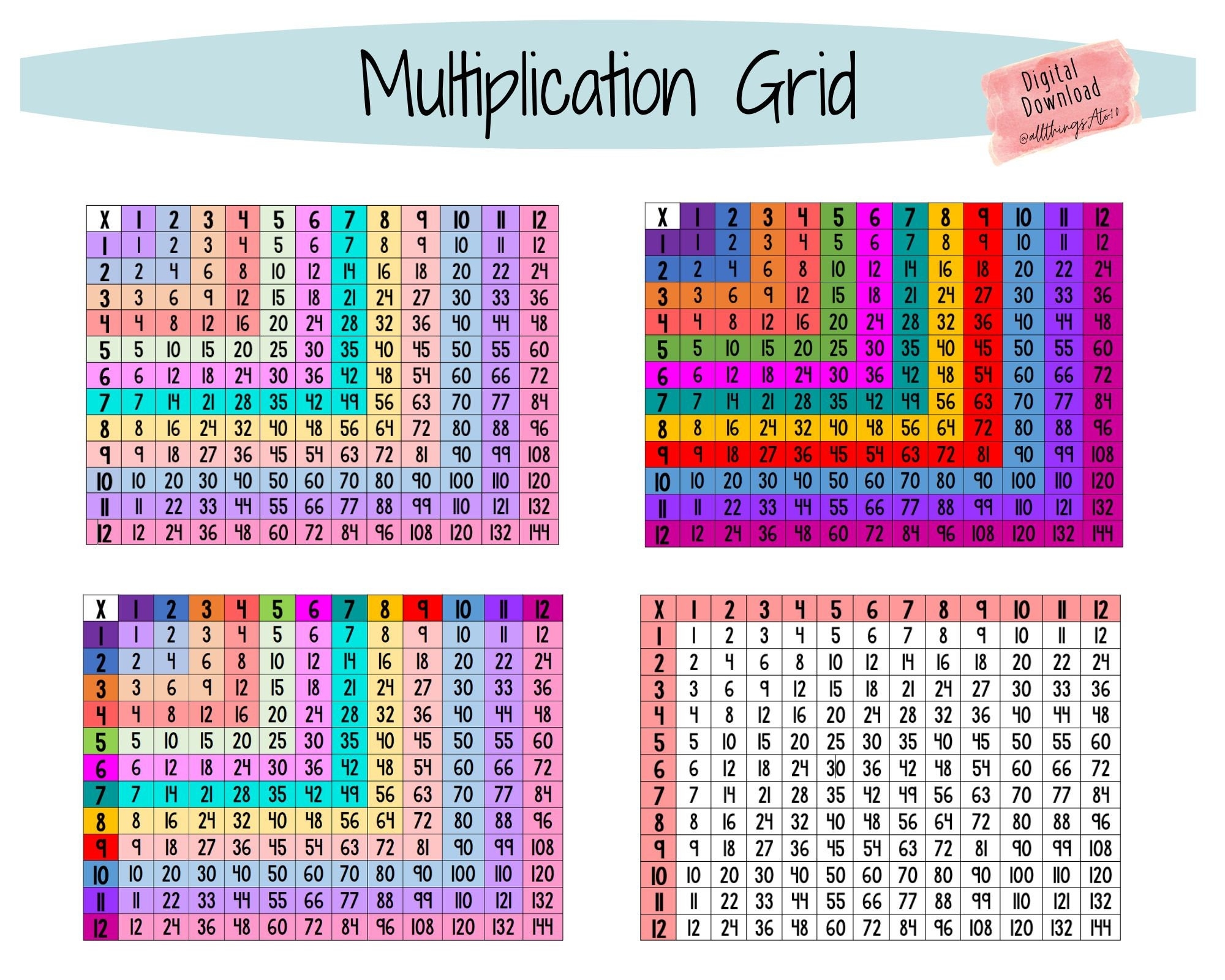 Multiplication Chart To 144 Etsy Multiplication Chart To 144 Etsy
