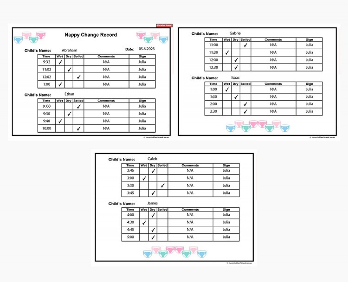 Nappy Change Record Aussie Childcare Network