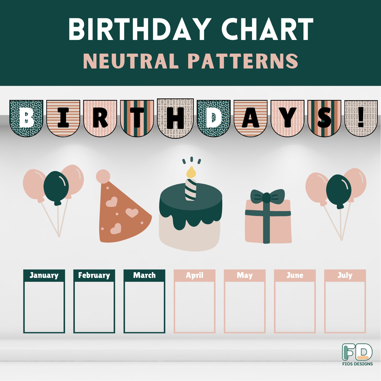 Neutral Pattern Birthday Chart Printable Easy Classroom Decoration Etsy