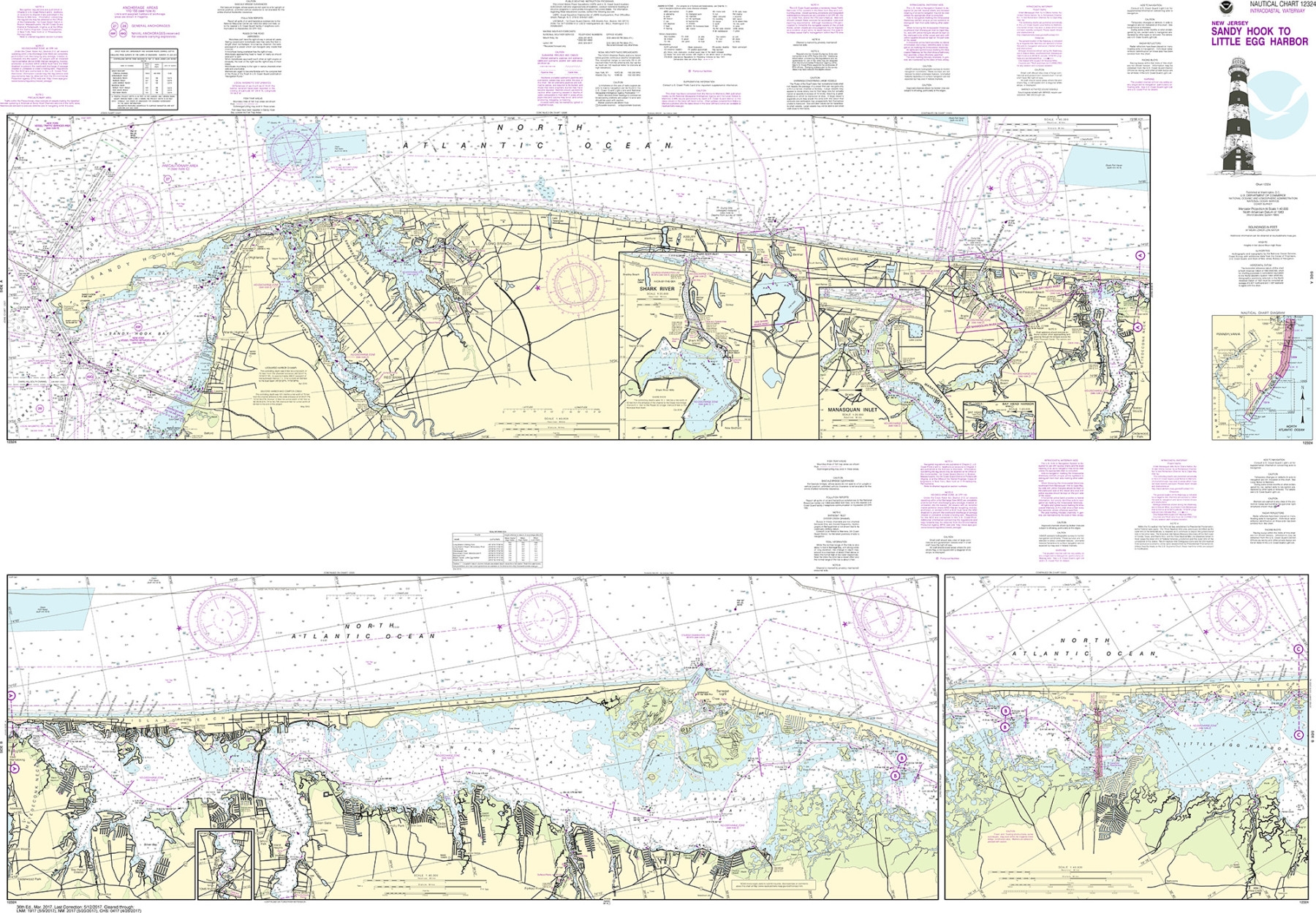 NOAA Nautical Chart 12324 Intracoastal Waterway Sandy Hook To Little Egg Harbor