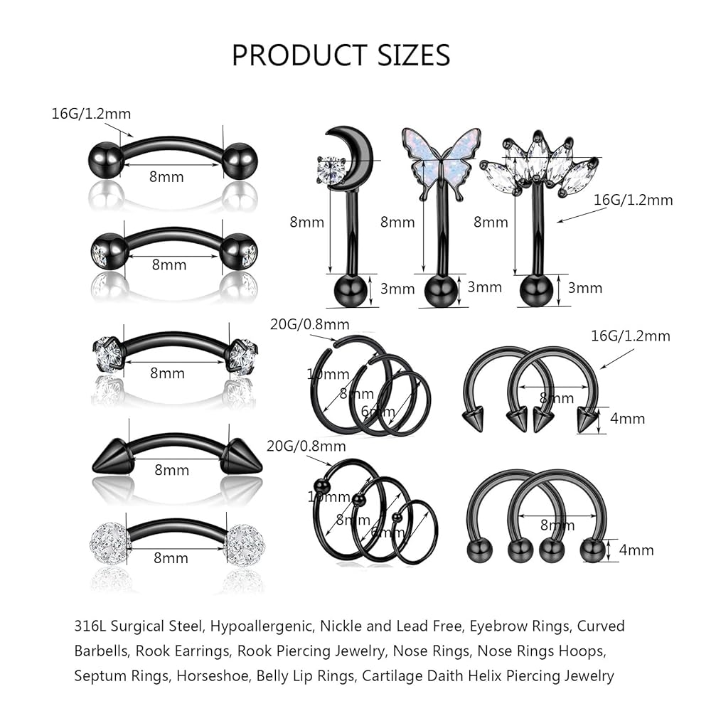 Nose Ring Standard Daith Piercing Size Ear Piercing Curved Barbell Piercing Size Ear Piercings Nose