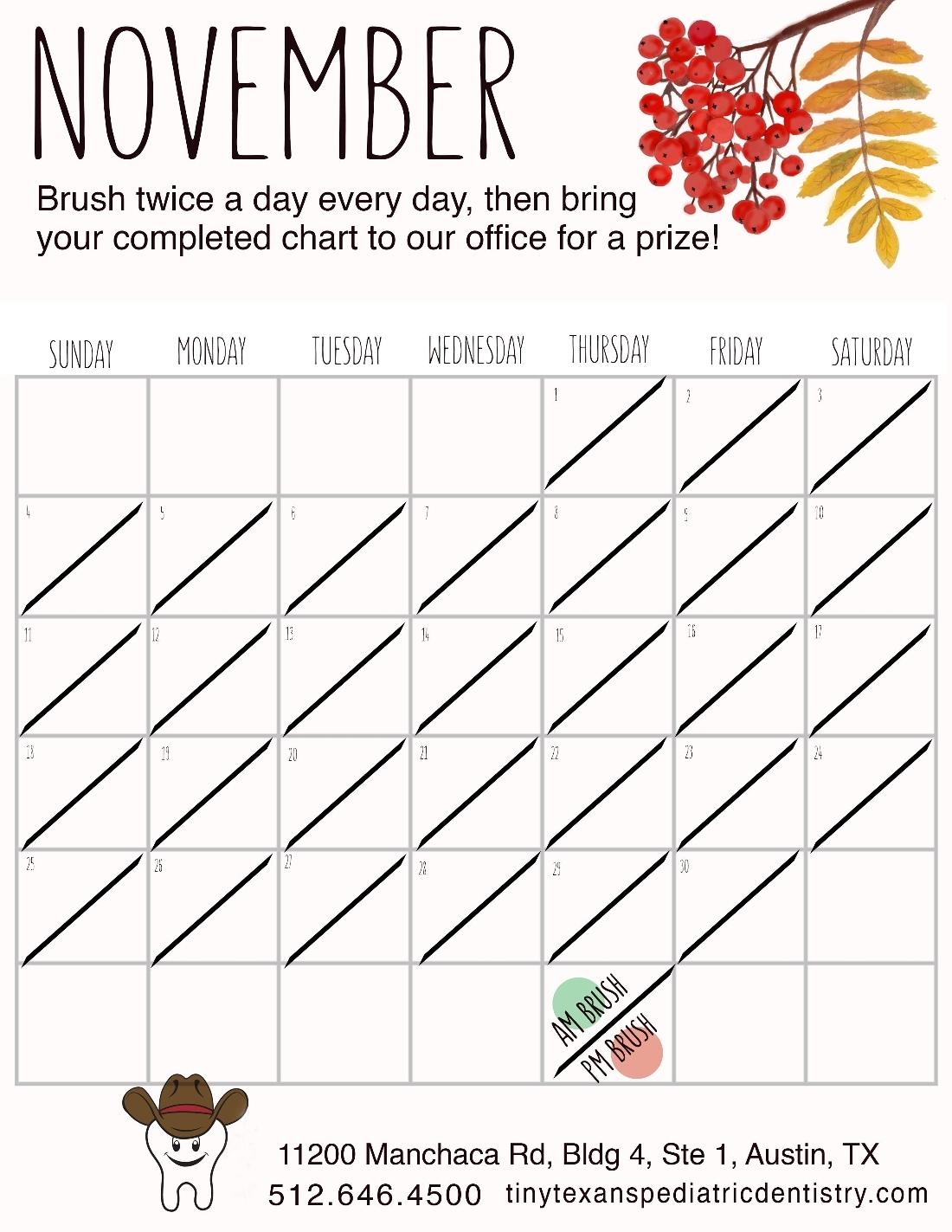 November Tooth Brushing Chart Austin TX