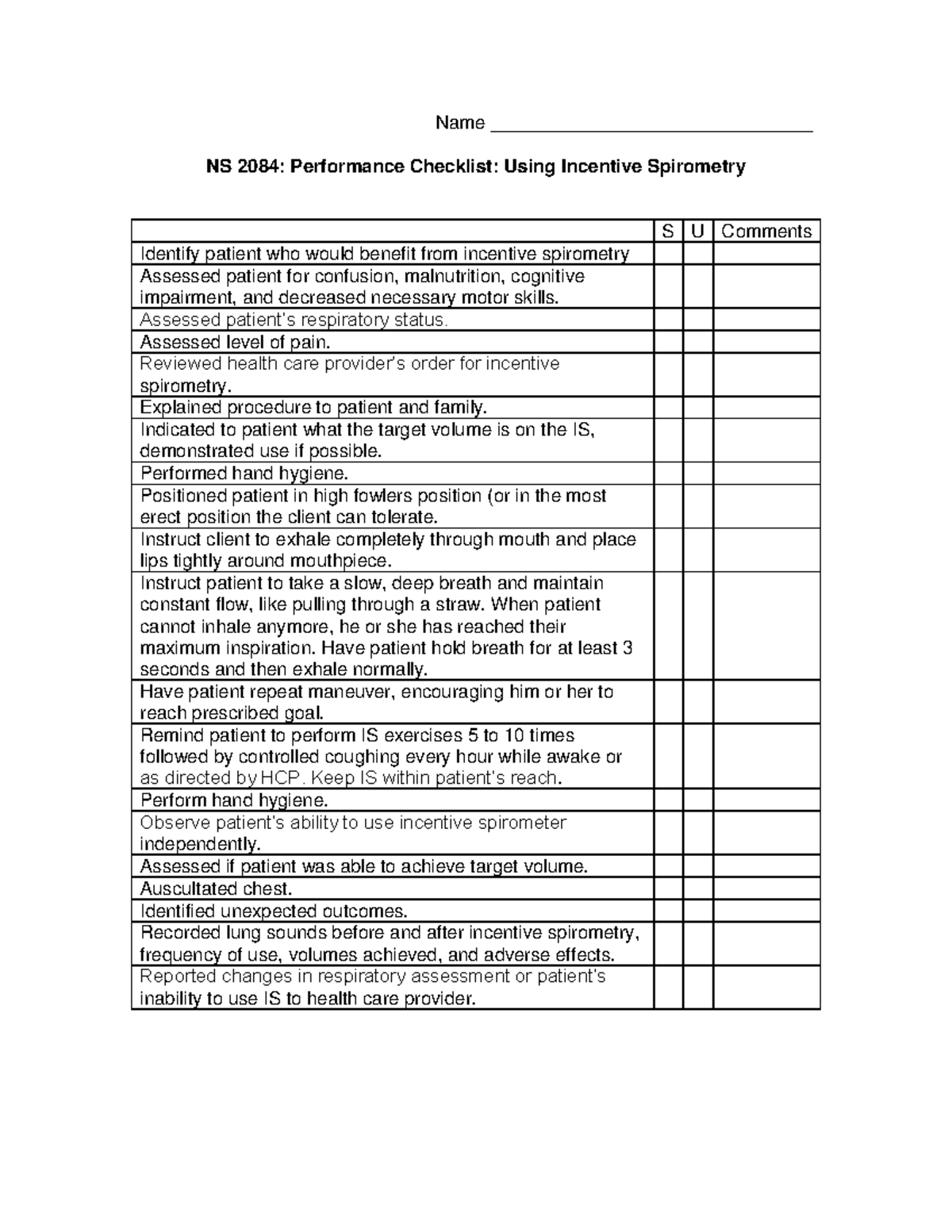 Printable Incentive Spirometer Chart