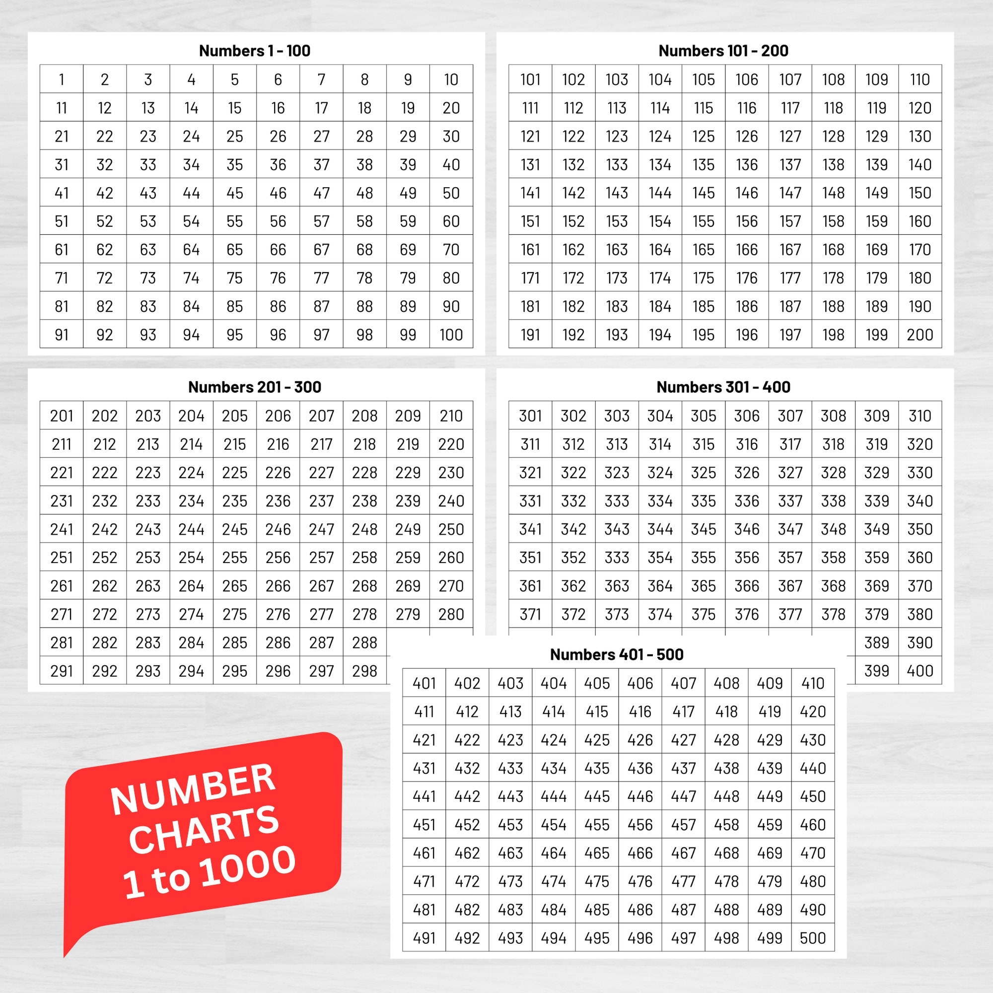 Number Charts 1 1000 Printables Teacher Classroom Homeschool Resource digital Download Etsy Sweden