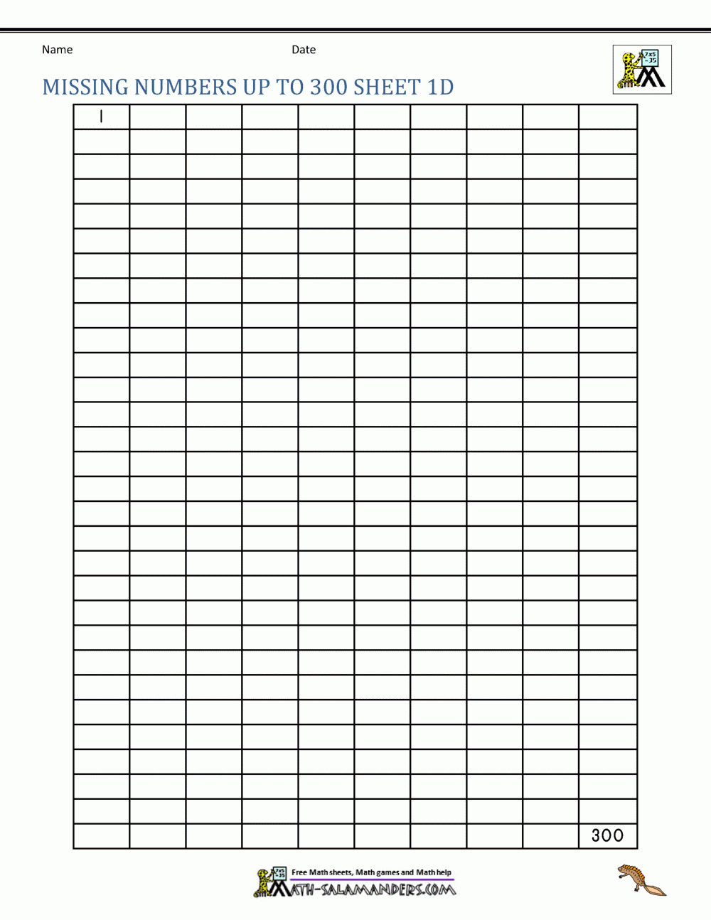 1 300 Chart Printable 1 300 Chart Printable