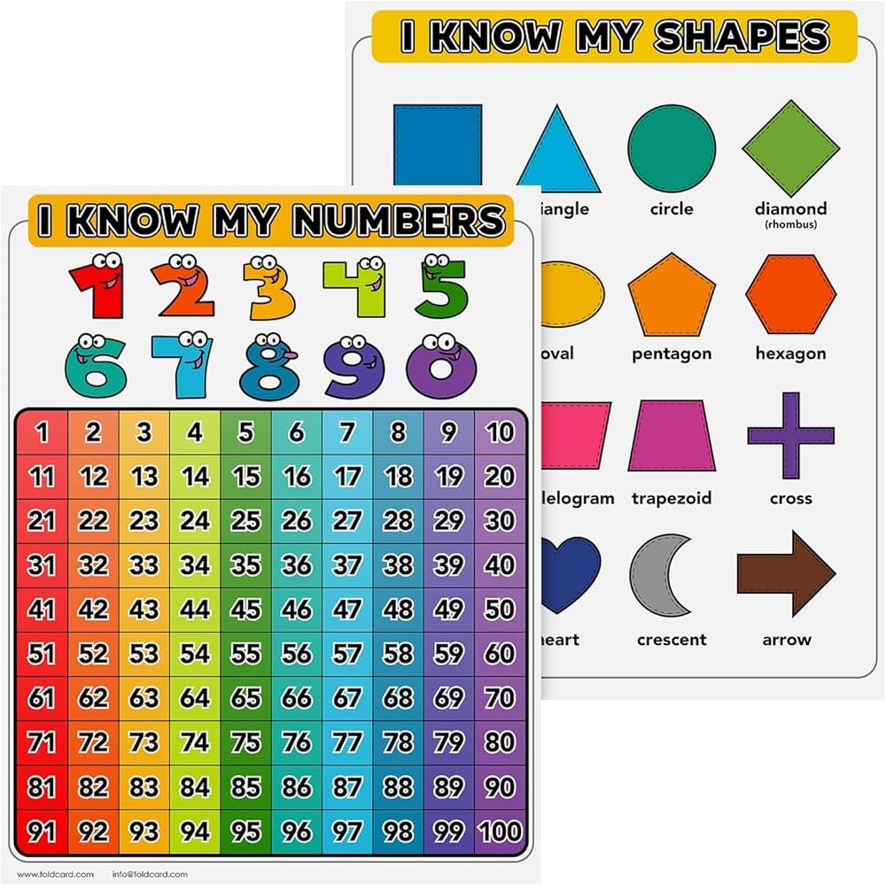Numbers 1 100 Chart And Shapes Chart For Preschool To Grade 1 Kids Double Sided Colorful Numbers 1 100 Chart And Shapes Chart For Preschool To Grade 1 Kids Double Sided Colorful