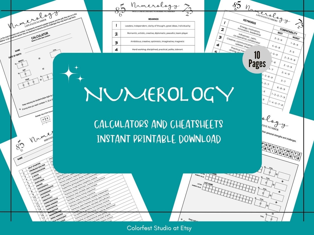 Numerology Charts Printable Pages For Grimoire Book Of Shadows Meanings Cheat Sheets And Calculator Worksheets For The Five Core Numbers Etsy