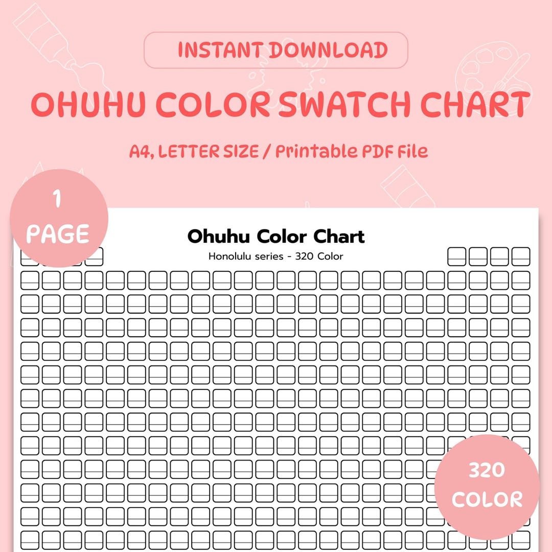 Ohuhu Honolulu 320 Marker Swatch Chart Printable Color Palette PDF Download Etsy
