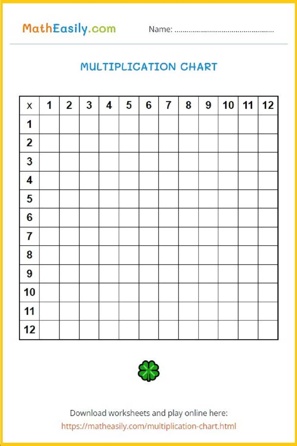 Online Multiplication Chart Printable