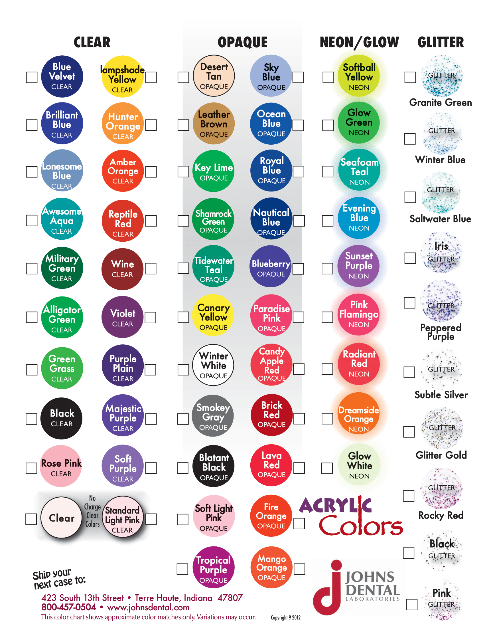 Ortho Color Chart Johns Dental Lab Ortho Color Chart Johns Dental Lab