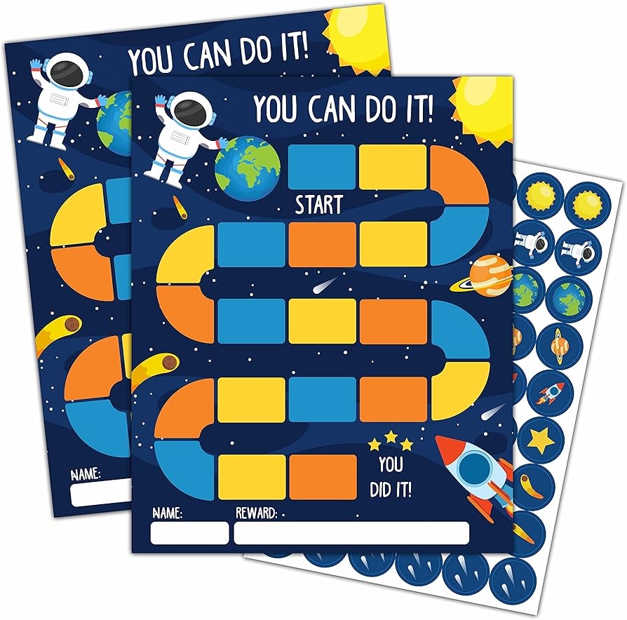 Outer Space Astronaut Theme Reward Chart 20 Kids Behavior Charts With 432 Round Stickers Sticker Incentive Responsibility Chart For Teens Kids Toddler Homework Assignments Attendance B03 Teacher Resources Amazon au
