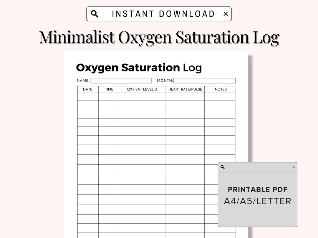 Oxygen Tracker Saturation Journal Pulse Log Oxygen Record Saturation Organizer Oxygen Level Log Pulse Tracker Medical Planner PDF Etsy Israel