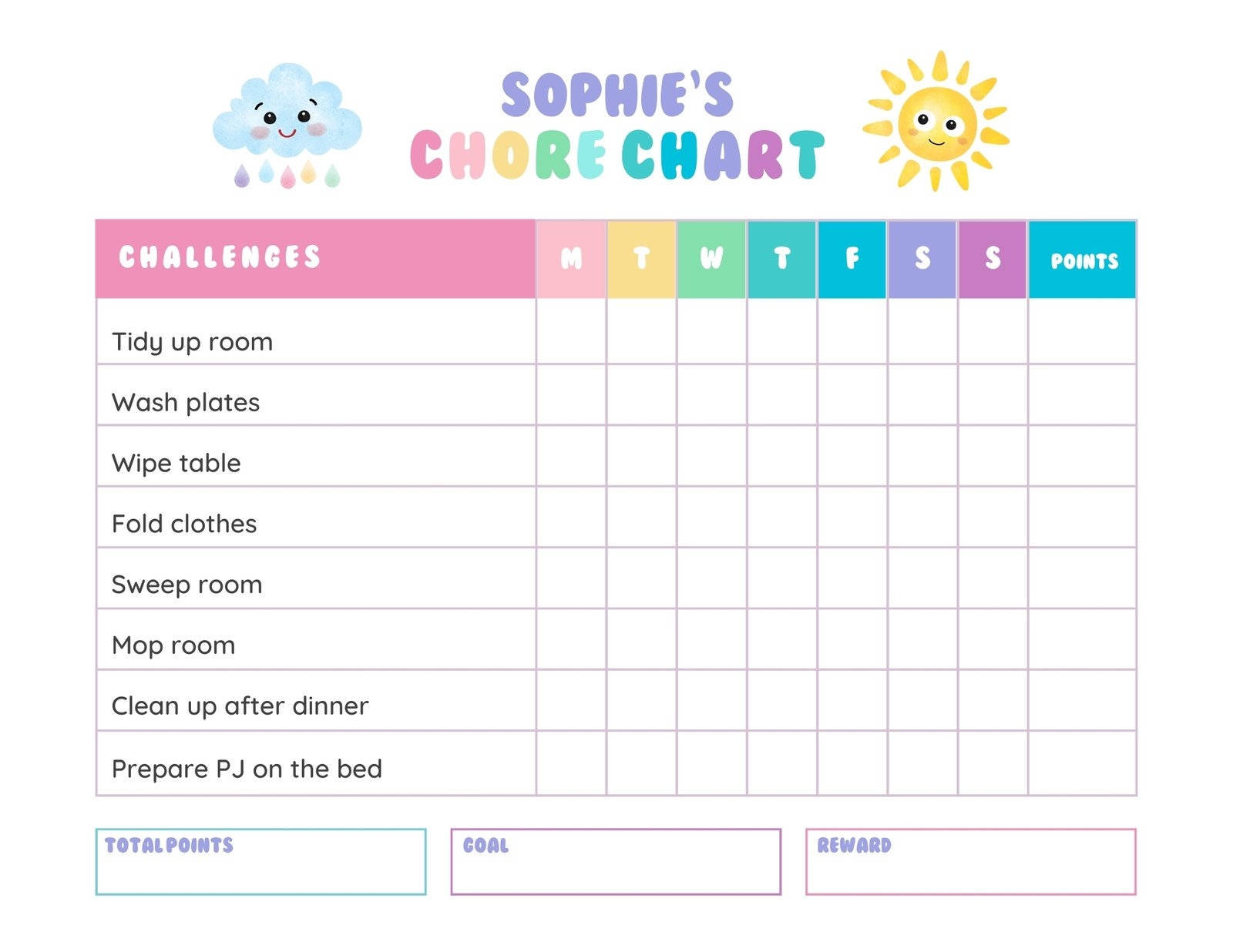 Free Printable Children's Chores Chart