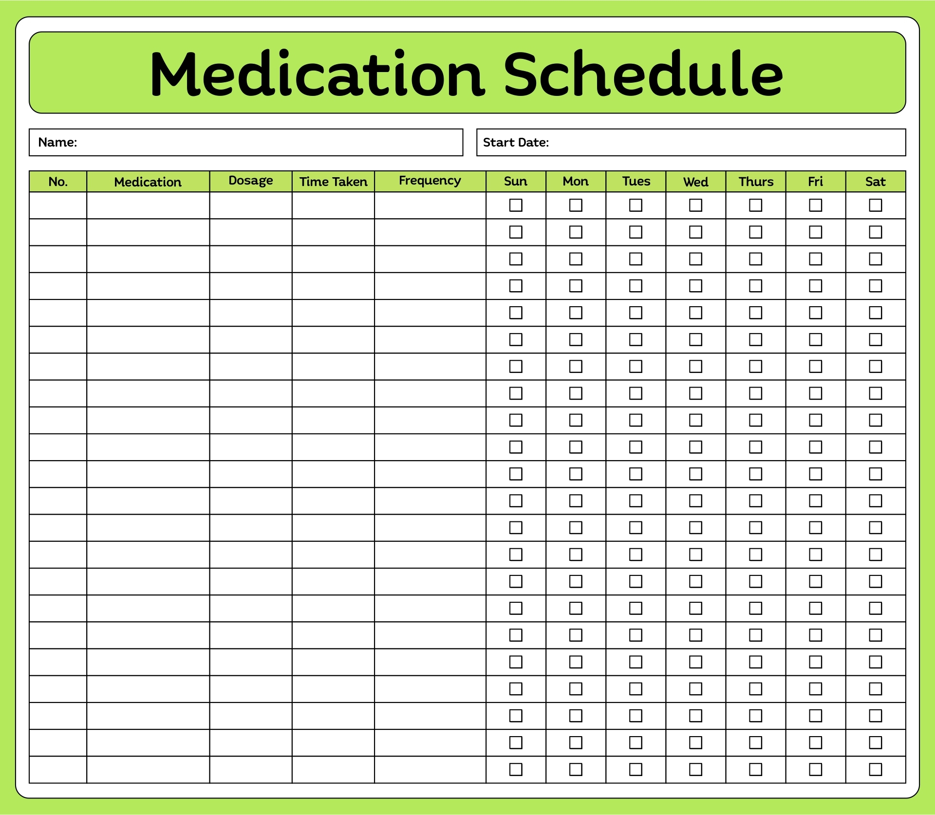 Free Printable Medication Chart Breakfast