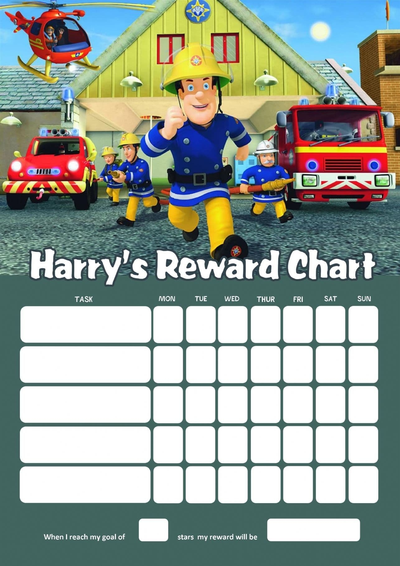 Personalised Fireman Sam Reward Chart Adding Photo Option Available Personalised Fireman Sam Reward Chart Adding Photo Option Available