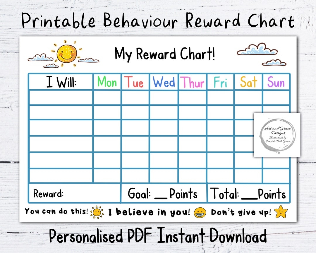 Personalized Kid s Reward Chart Sun And Clouds PDF Download Etsy