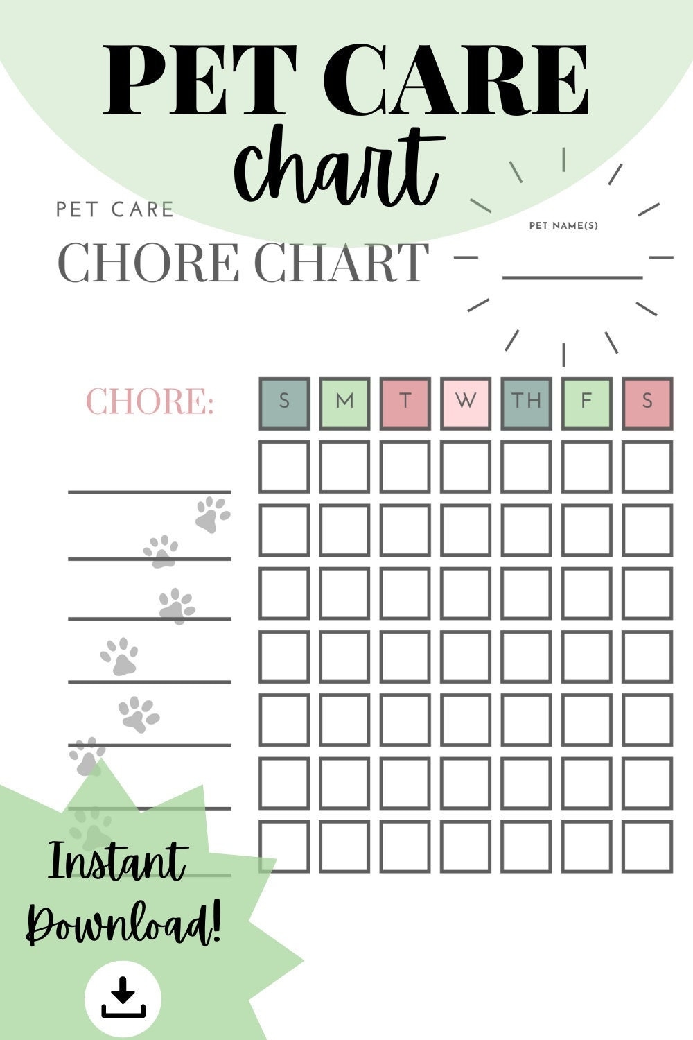 Pet Care Chore Chart Pet Chart Pet Chore Chart Daily Dog Care Chart Daily Pet Care Chart Daily Cat Care Chart Daily Pet Chart Etsy Finland