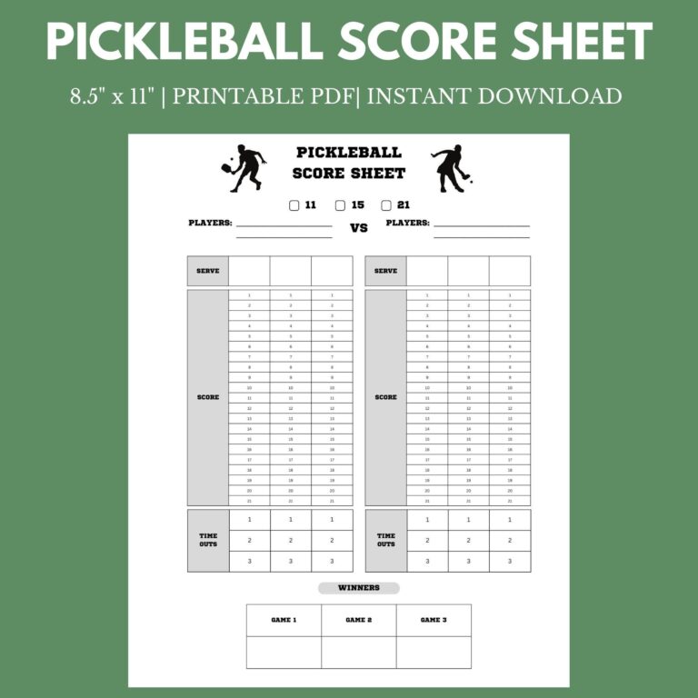 Pickleball Score Sheet 8 5 X 11 Instant Download Printable Etsy