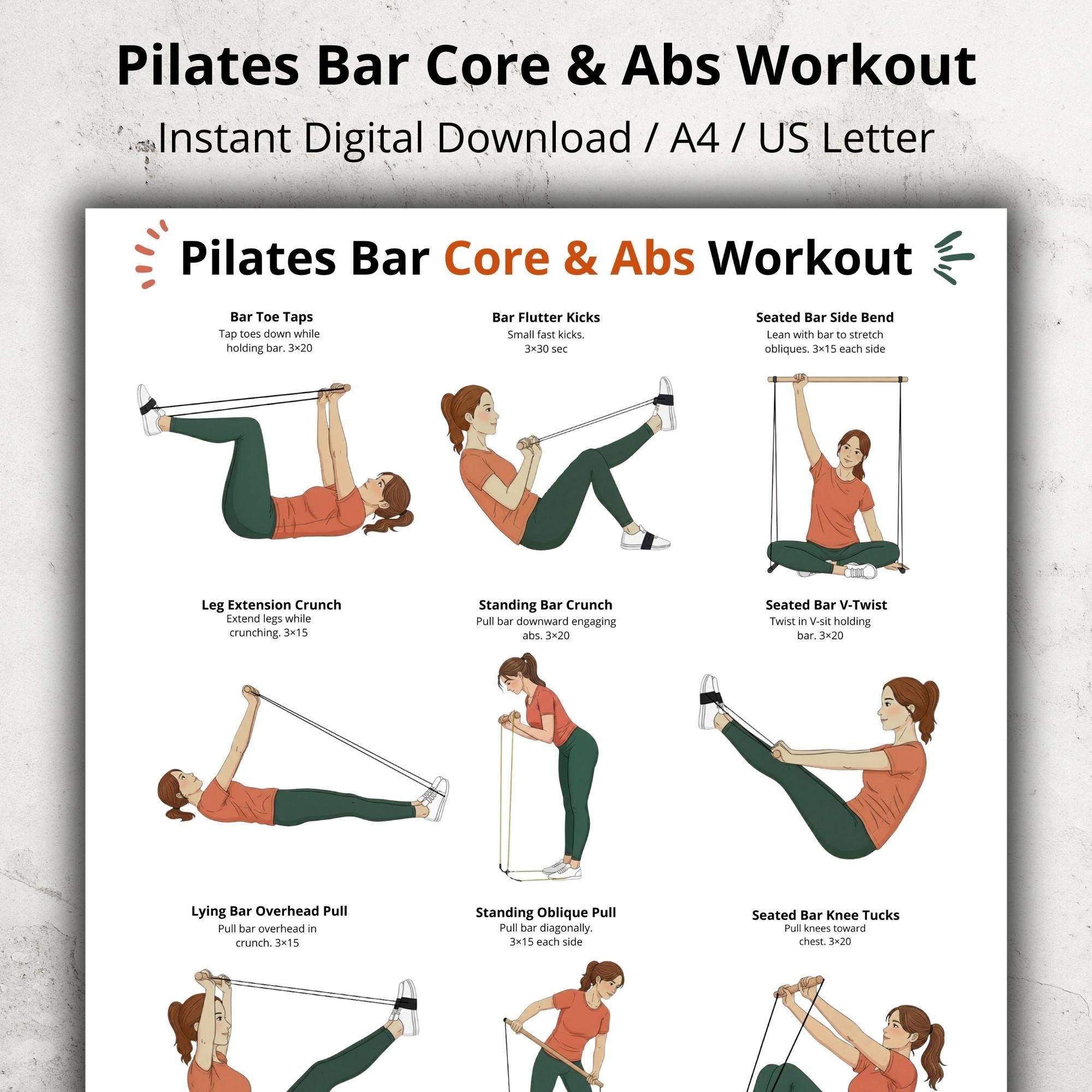 Pilates Bar Exercise Poster Etsy