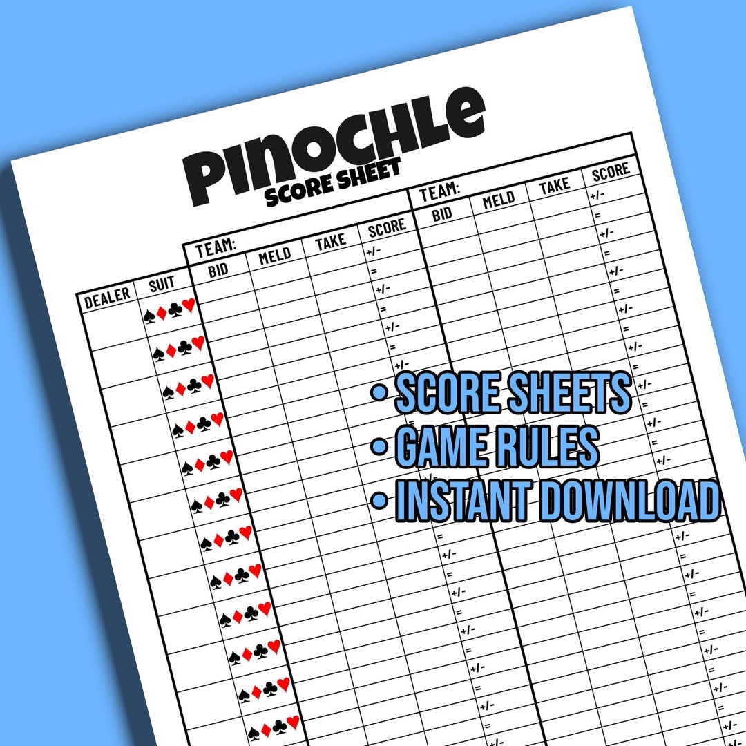 PINOCHLE Printable Score Sheet Game Rules Digital Files Etsy