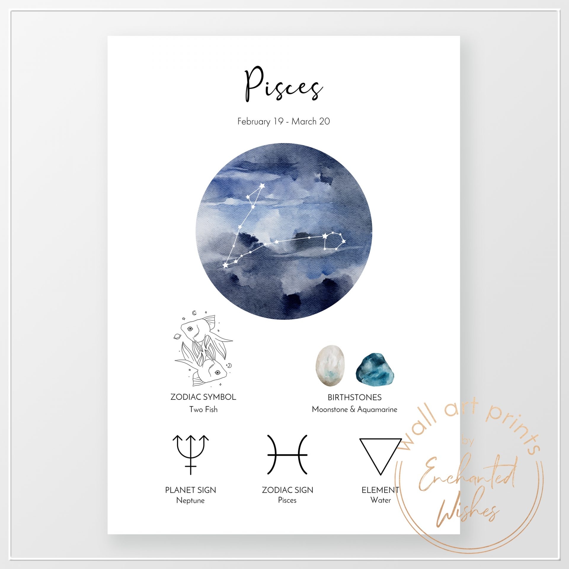Pisces Zodiac Print Astrology Sign Wall Art Pisces Zodiac Print Astrology Sign Wall Art