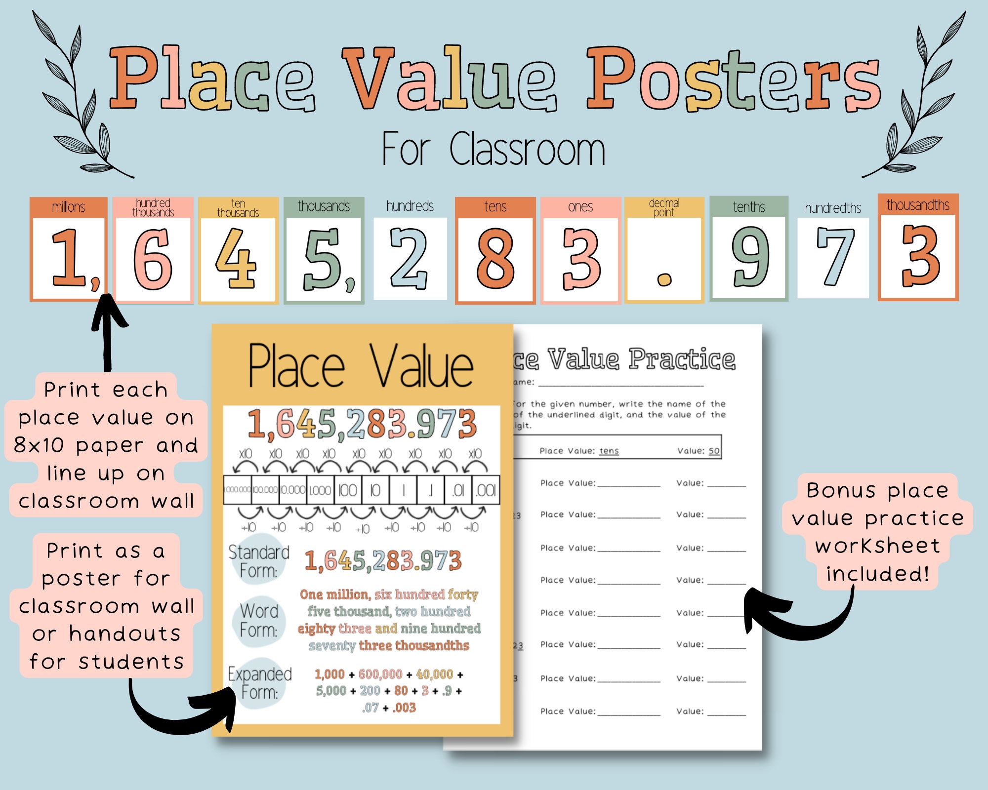 Place Value Posters For Classroom Upper Elementary 5th Grade Boho Rainbow Aesthetic Etsy Place Value Posters For Classroom Upper Elementary 5th Grade Boho Rainbow Aesthetic Etsy